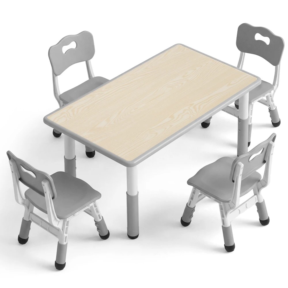 1 PlayPals Kids Table and 4 Chairs Set Adjustable Graffiti Study Play Desk - Grey, 1 of 3