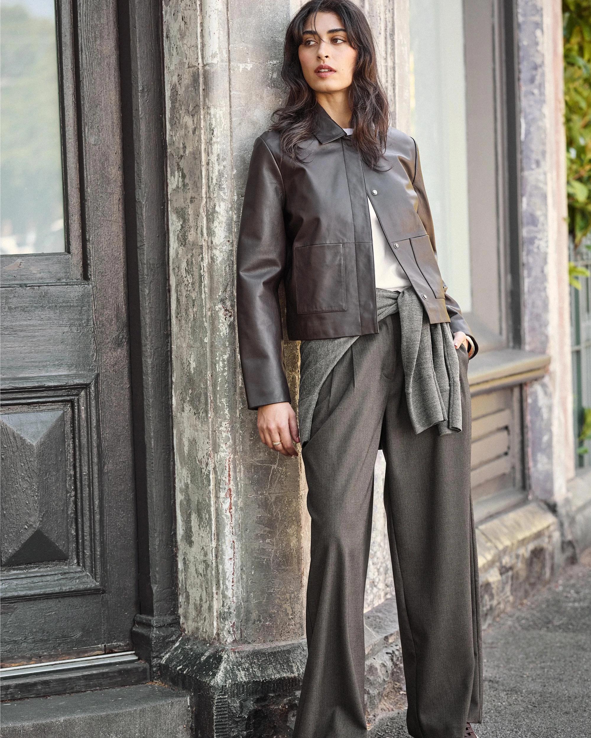 8 Preview Herringbone Wide Leg Pants CHOCOLATE, 8 of 8