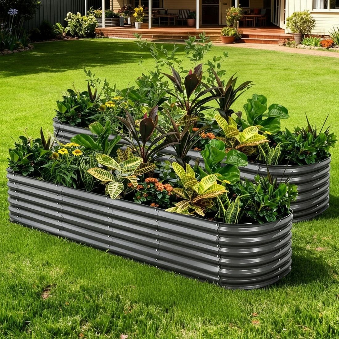 4 Green Fingers Raised Garden Bed 320X80X56cm Oval Planter Box - Grey, 4 of 4