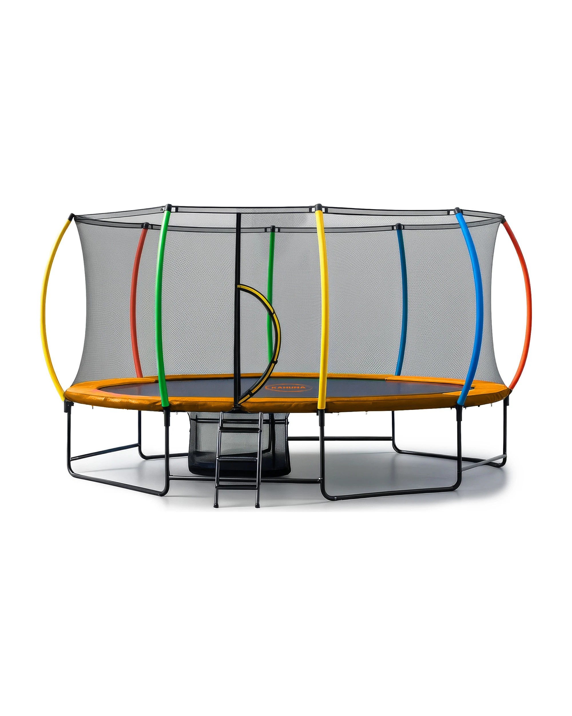 3 Kahuna 10 ft x 15 ft Oval Outdoor Trampoline with Reversible Rainbow and Orange Safety Pad Safety Net and Ladder, 3 of 6