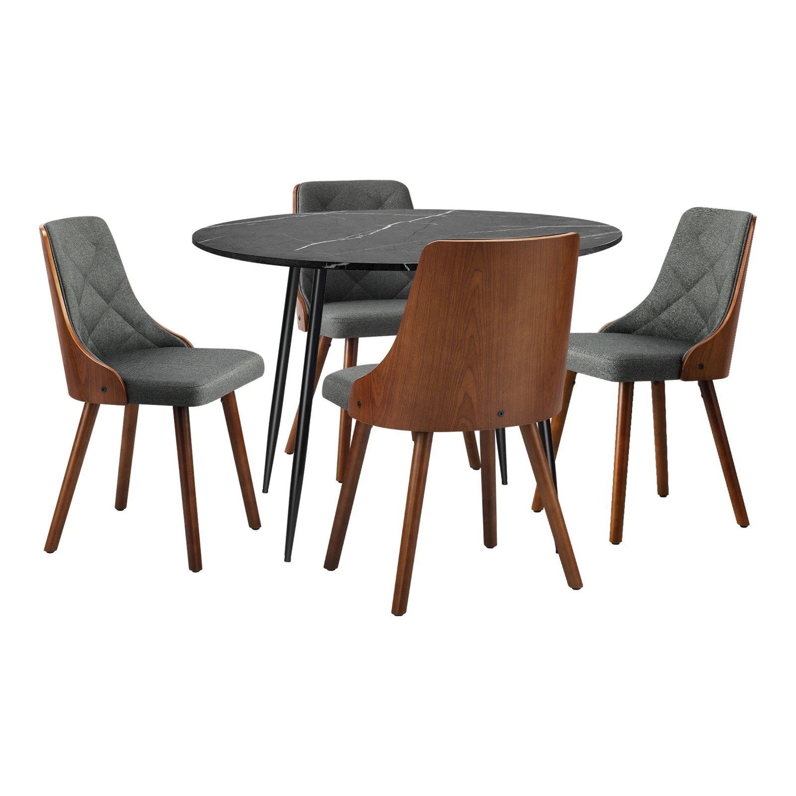 6 Oikiture 110cm Round Dining Table with 4PCS Dining Chairs Faux Linen - Grey, 6 of 9