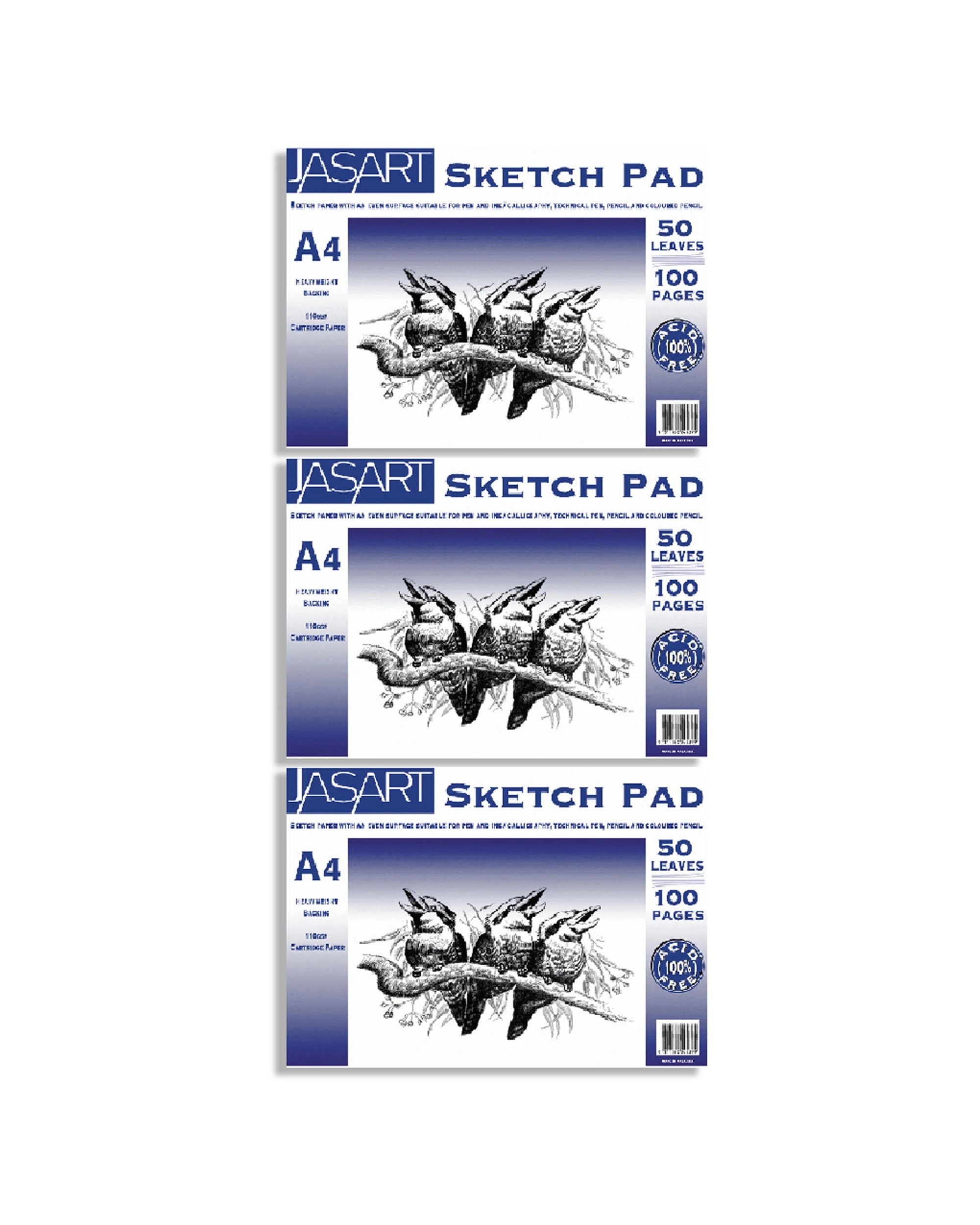 1 Jasart 3PK A4 Sketch Pad 100 Pages Drawing Painting Cartridge Paper - Natural, 1 of 2