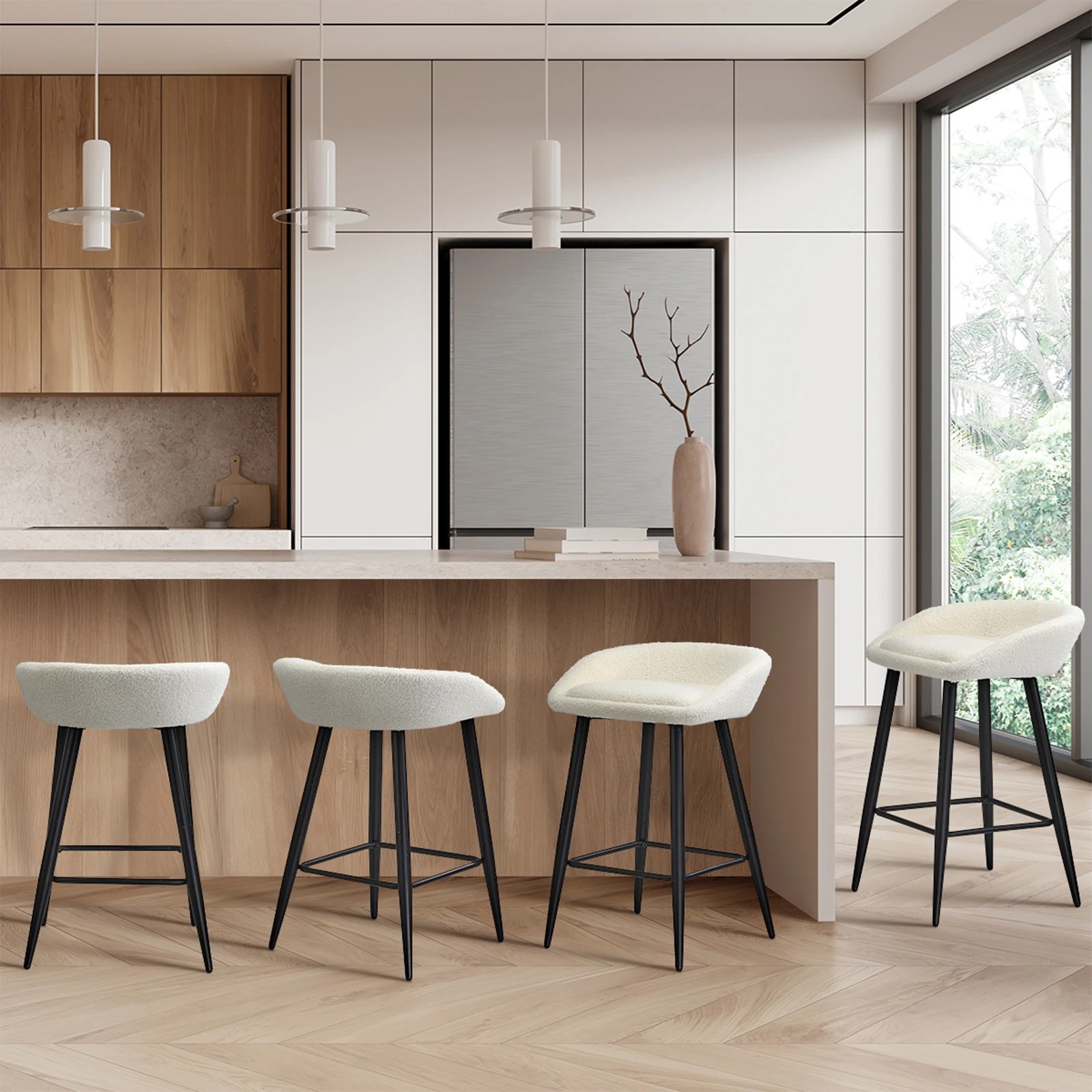 3 Oikiture Bar Stools Set Of 4 Kitchen Dining Chairs Counter Stool Boucle
 - White, 3 of 10