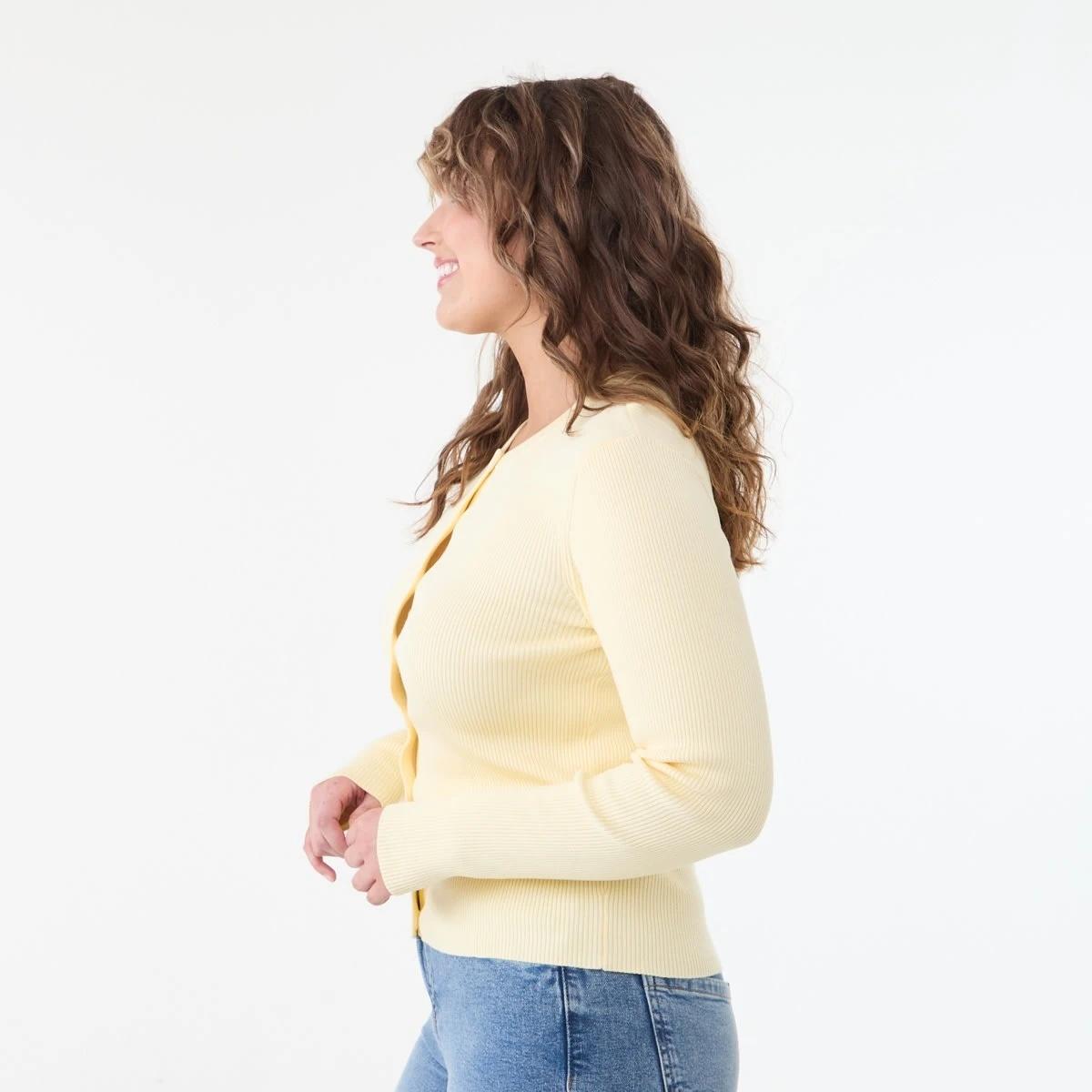 2 Long Sleeve Rib Button Through Top FLAN, 2 of 5