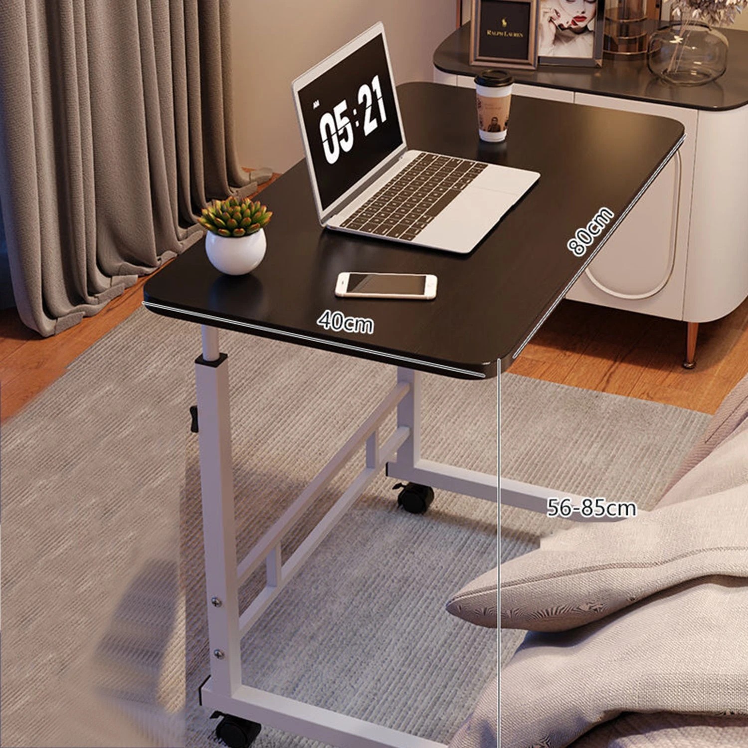 2 Foret Mobile Laptop Bedside Computer Study Desk Stand Adjustable Portable Table Black, 2 of 6