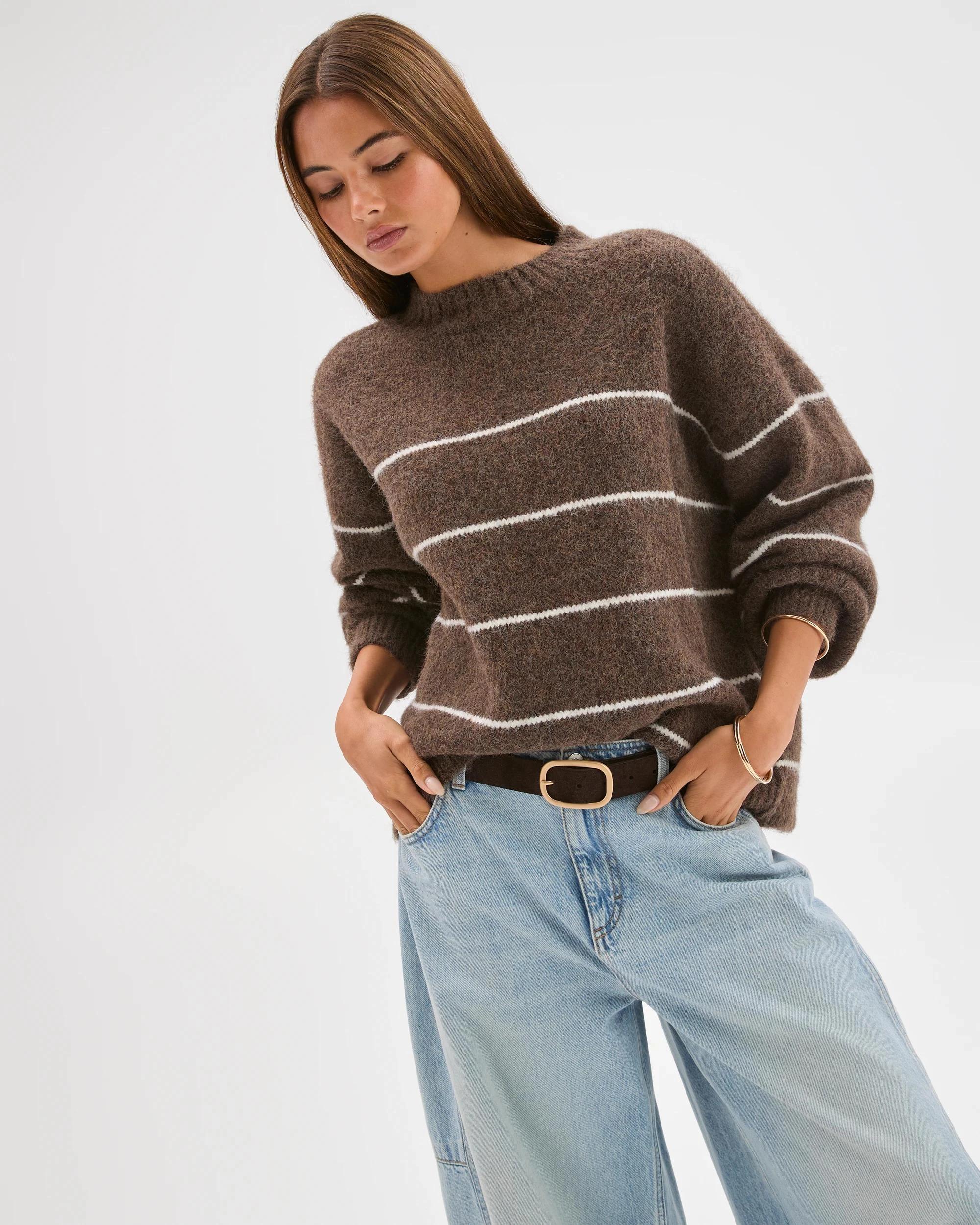 4 Lily Loves Stripe Knit Pullover Jumper BROWN, 4 of 8