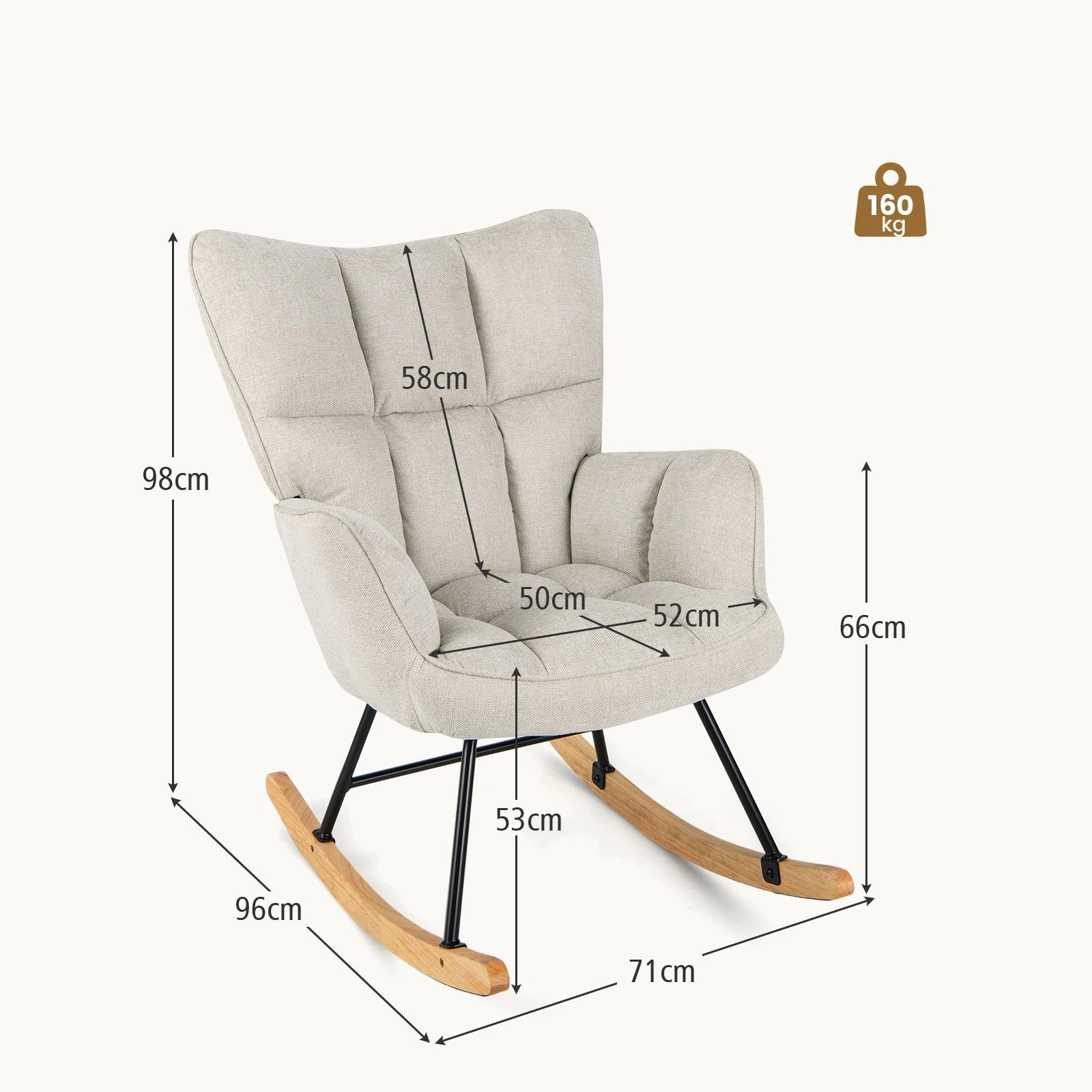 4 Costway Rocking Chair Modern Linen Nursery Armchair Lounge Sofa Home Office, 4 of 4