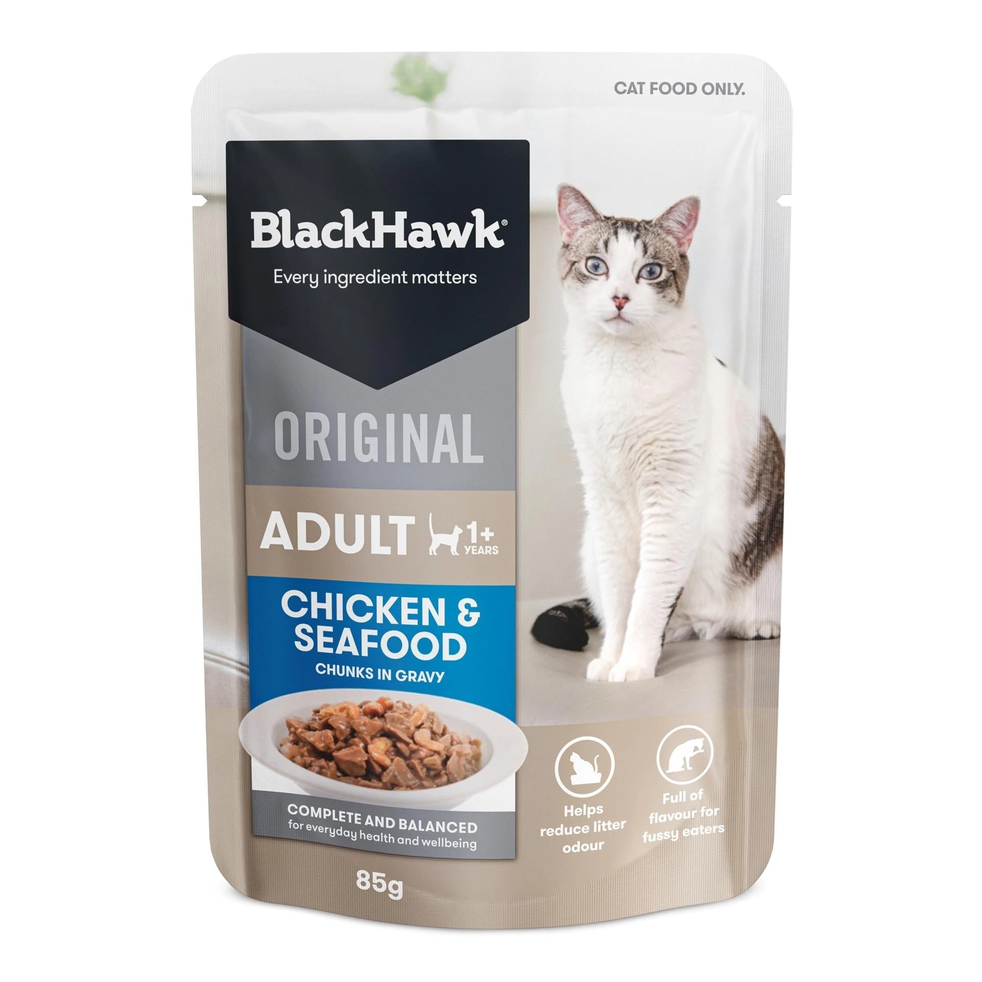1 Black Hawk Original Adult Pouches Chicken And Seafood 12 X 85g, 1 of 2