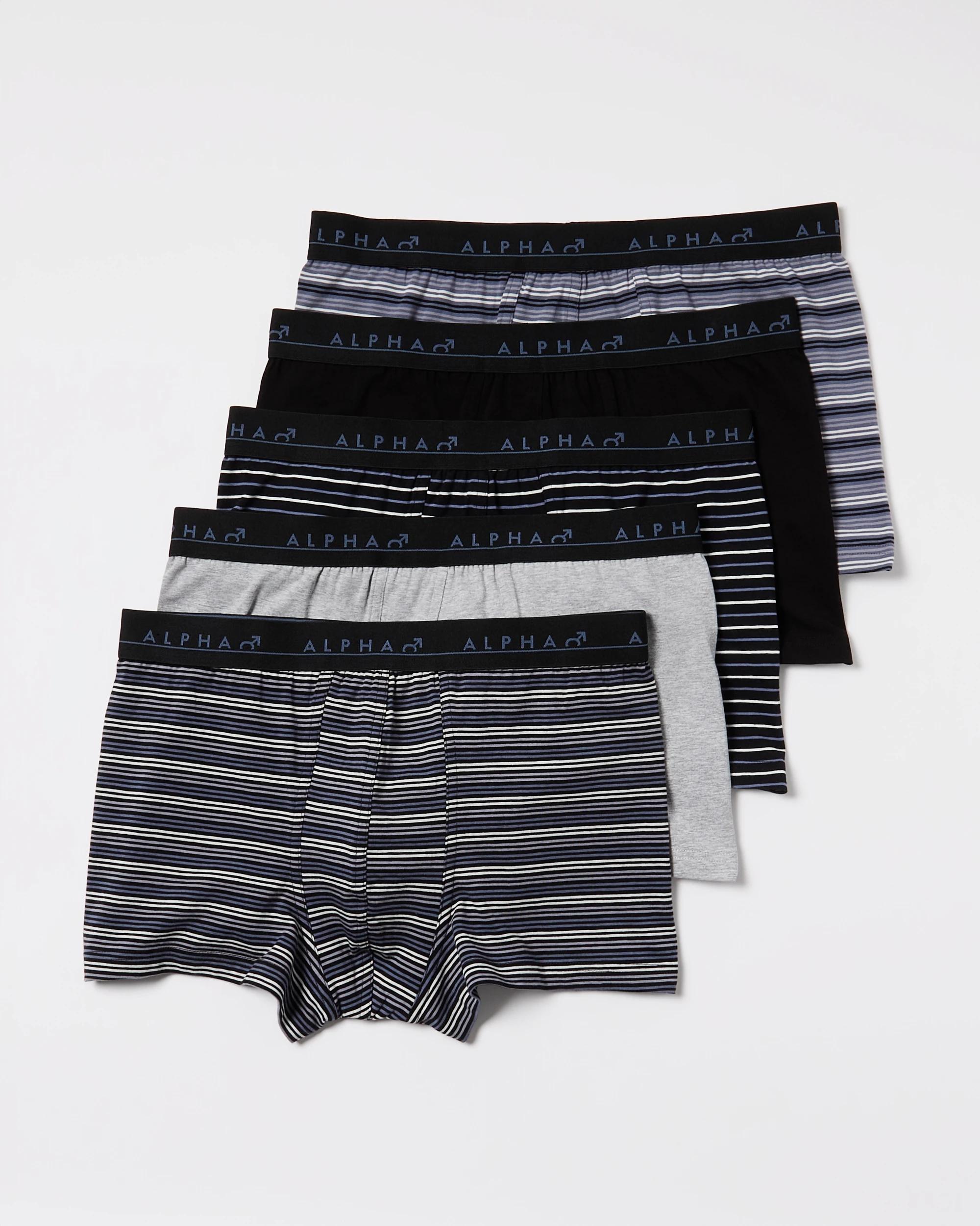 1 5 Pack Stripe and Plain Trunks Black Blue Grey Multi, 1 of 10