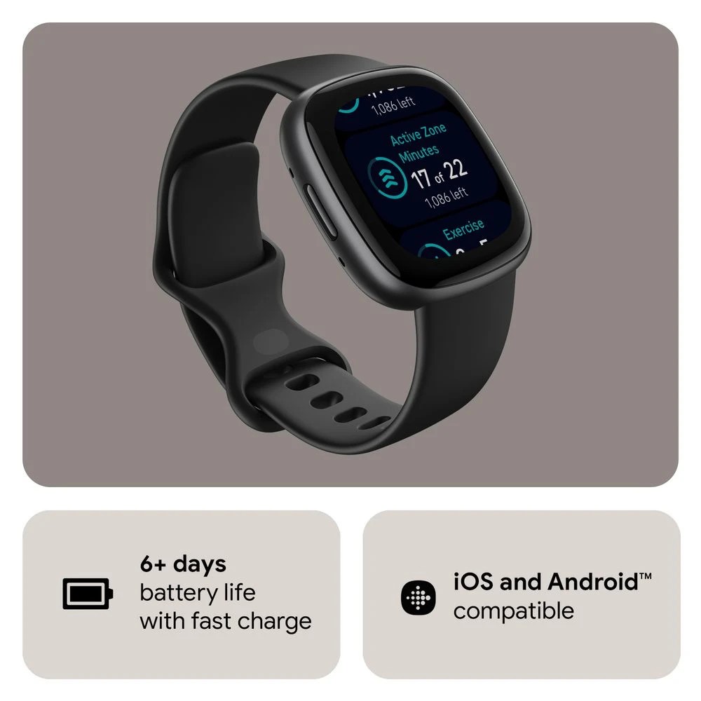 3 Fitbit Versa 4 Smart Watch Black, 3 of 5