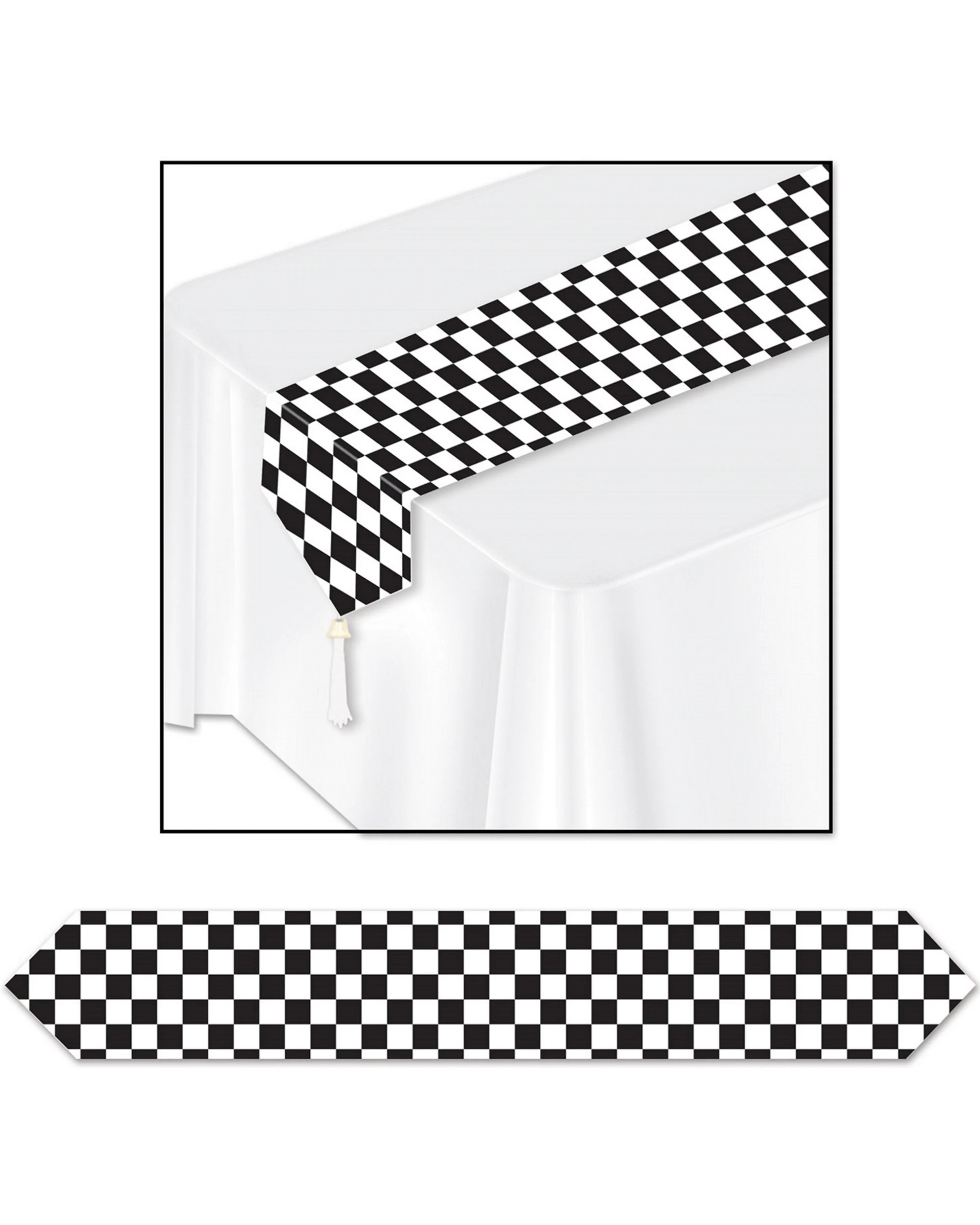 2 Beistle Black and White Chequered Paper Table Runner, 2 of 2