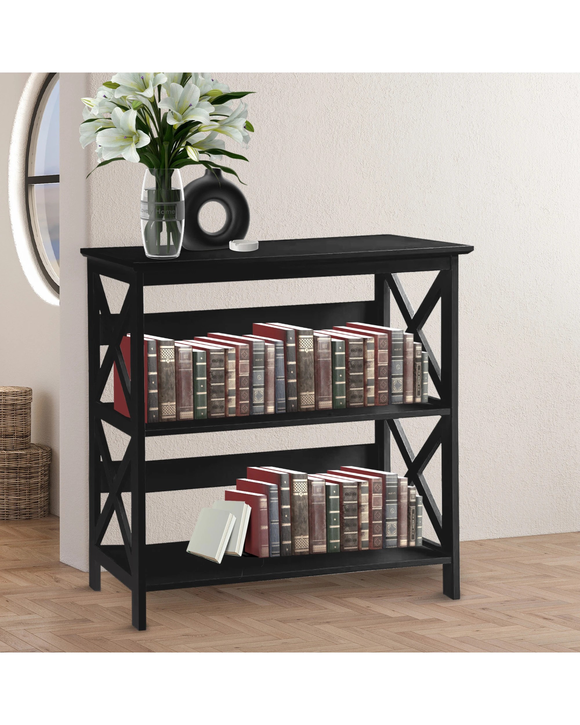 10 Sarantino Lucas 3-tier Bookshelf Display Rack In Black, 10 of 10