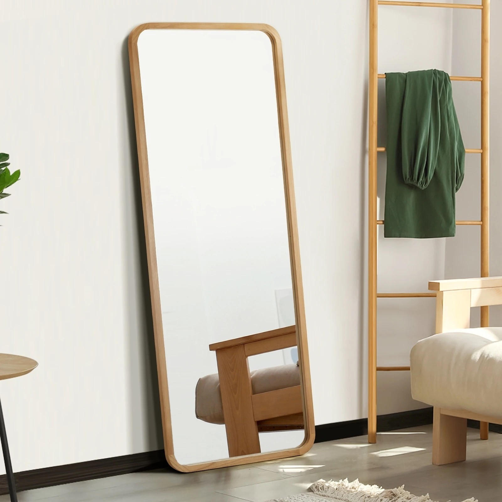 3 Oikiture Wooden Full Length Mirror 166x60cm Rectangle Dressing Floor Mirrors
 - Natural, 3 of 9