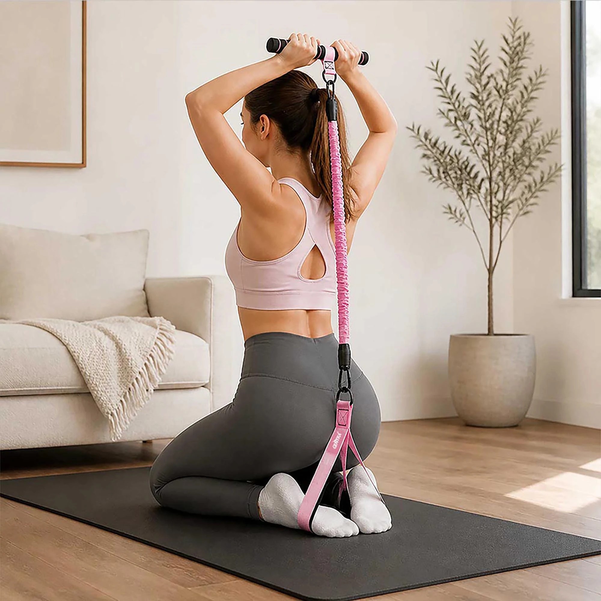 8 Centra Resistance Bands Set Foot Pedal 3 Tube Adjustable for Home Workout Pink, 8 of 8