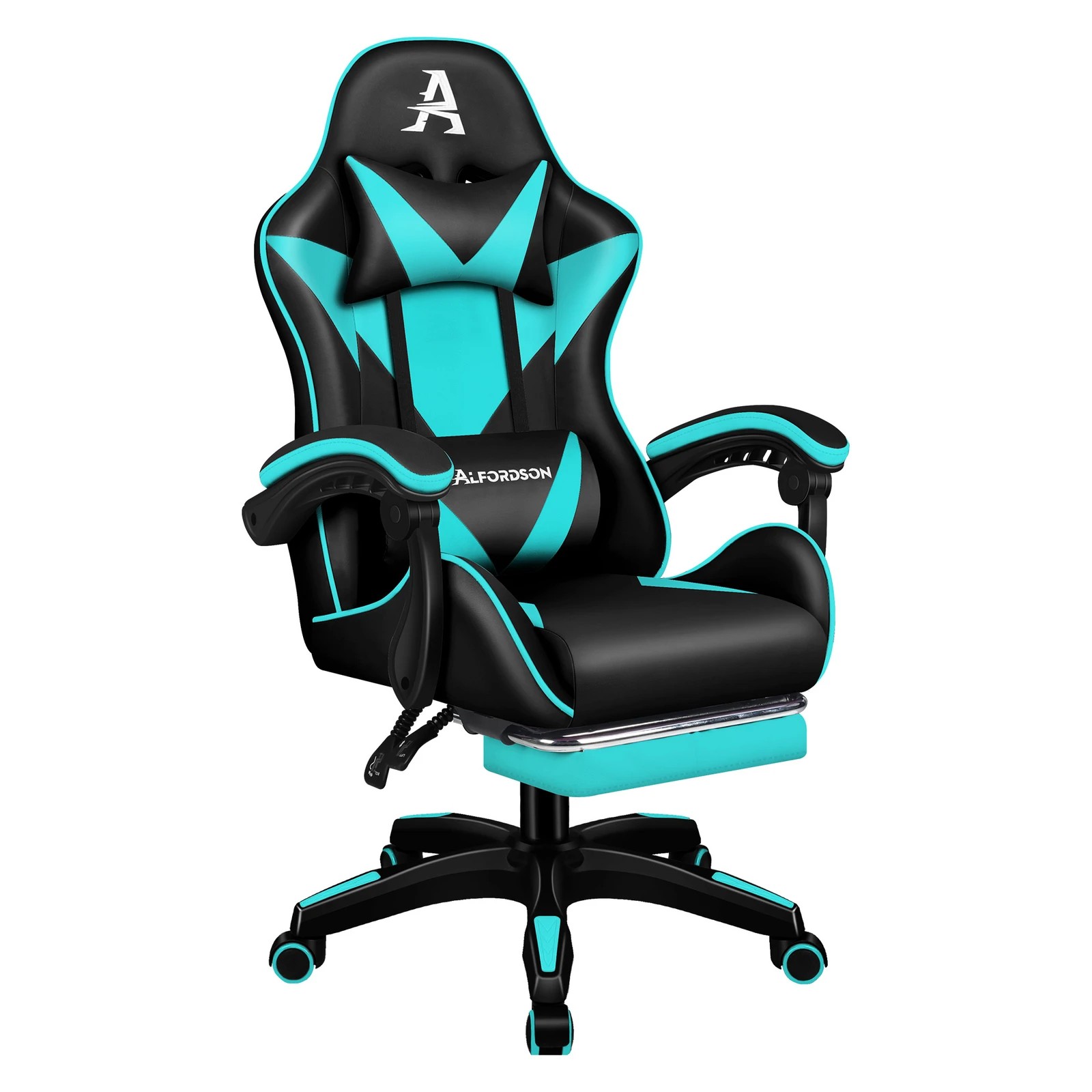 10 Alfordson Gaming Office Chair Massage Computer Footrest Leather - Cyan, 10 of 10