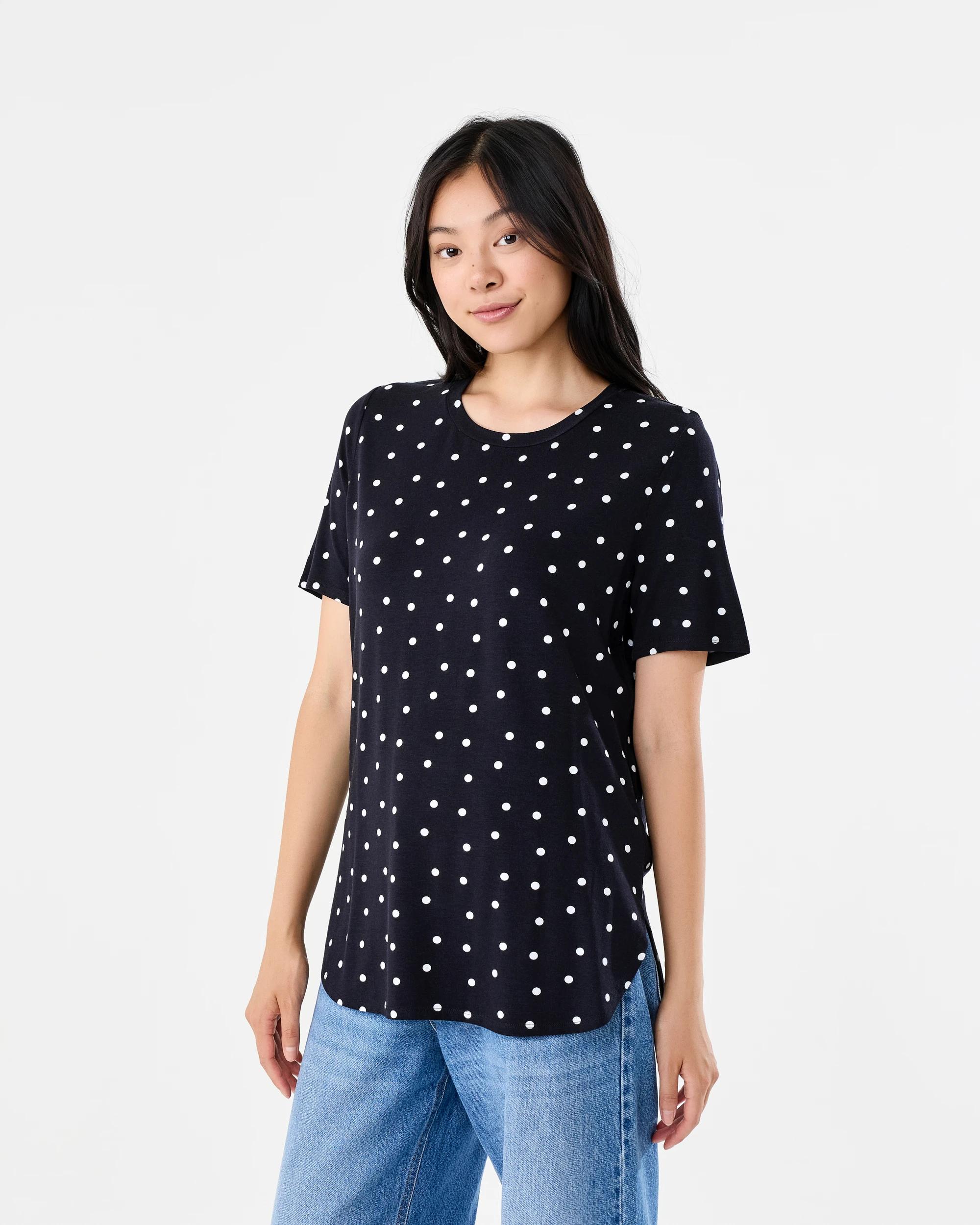 1 Short Sleeve Curve Hem Tunic Black Spot, 1 of 6
