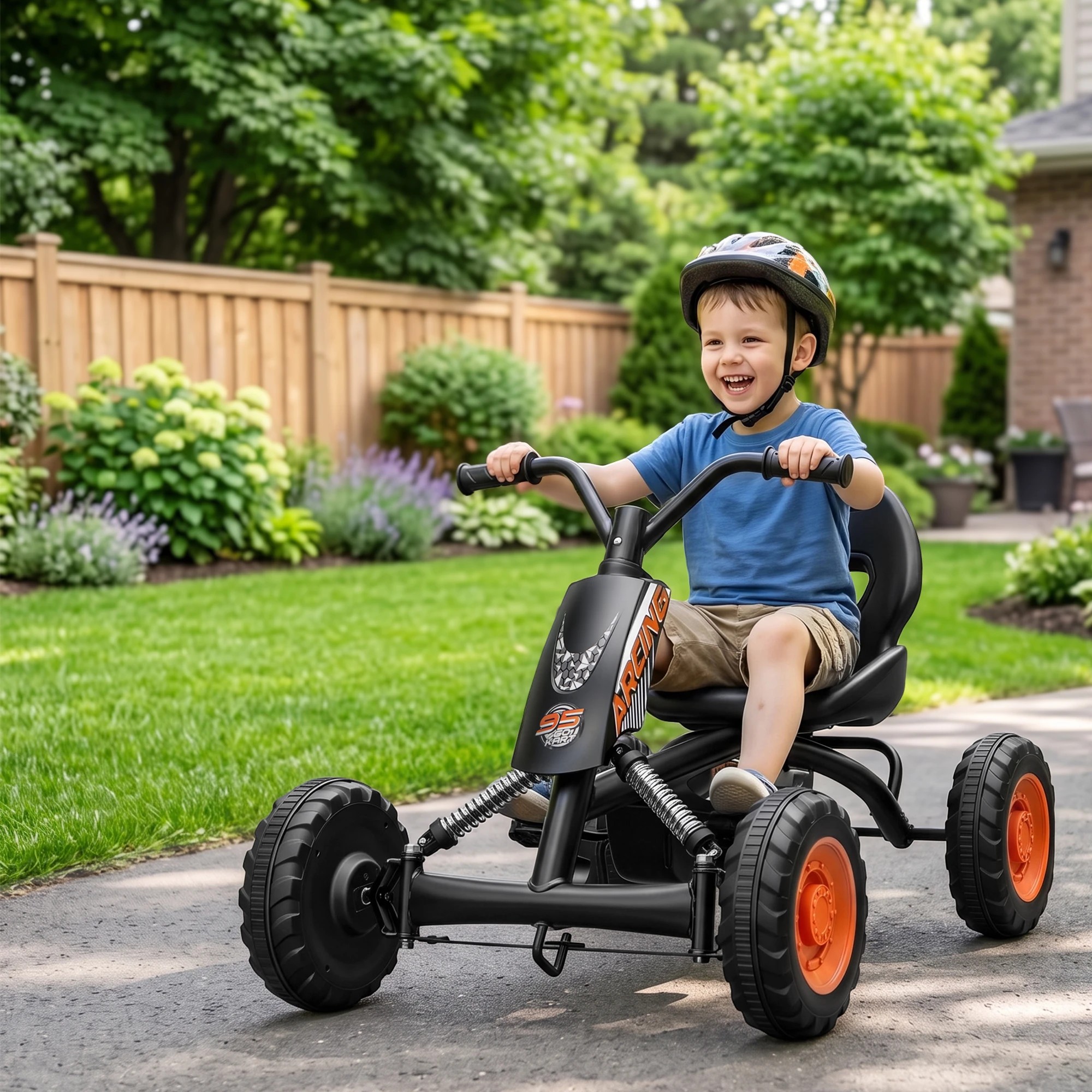 7 Rigo Pedal Go Kart Kids with Plastic Wheels Forward Reverse 84cm - Black, 7 of 9