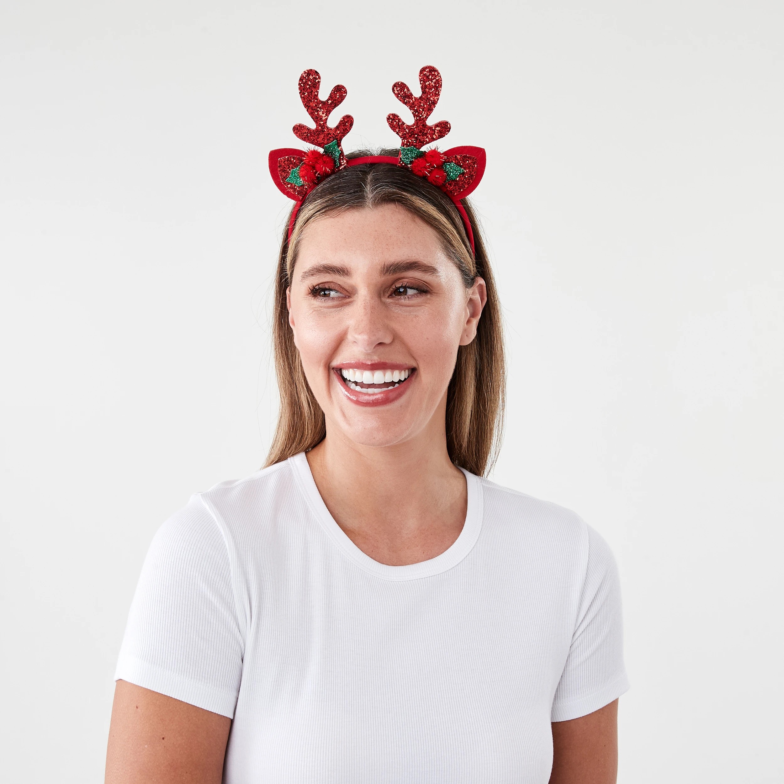 4 Christmas Glitter Reindeer Headband - Red and Green, 4 of 5