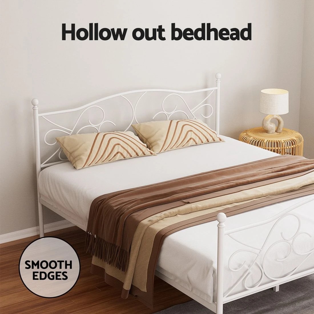 5 Artiss Bed Frame Queen Size Metal Frame GROA - White, 5 of 7