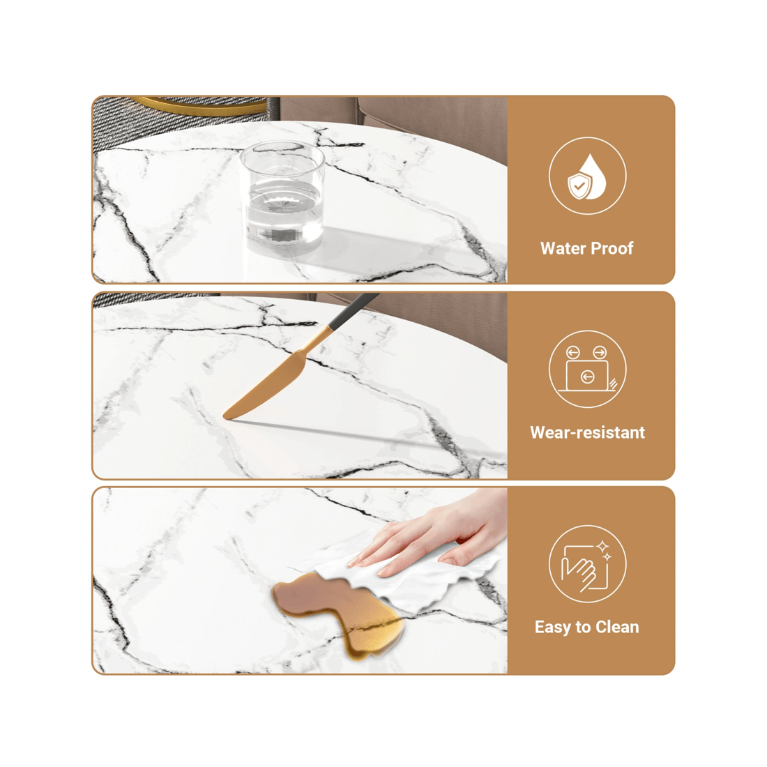 8 Advwin Nesting Coffee Table Marble Finish 65 & 45cm Gold Frame Round White, 8 of 8