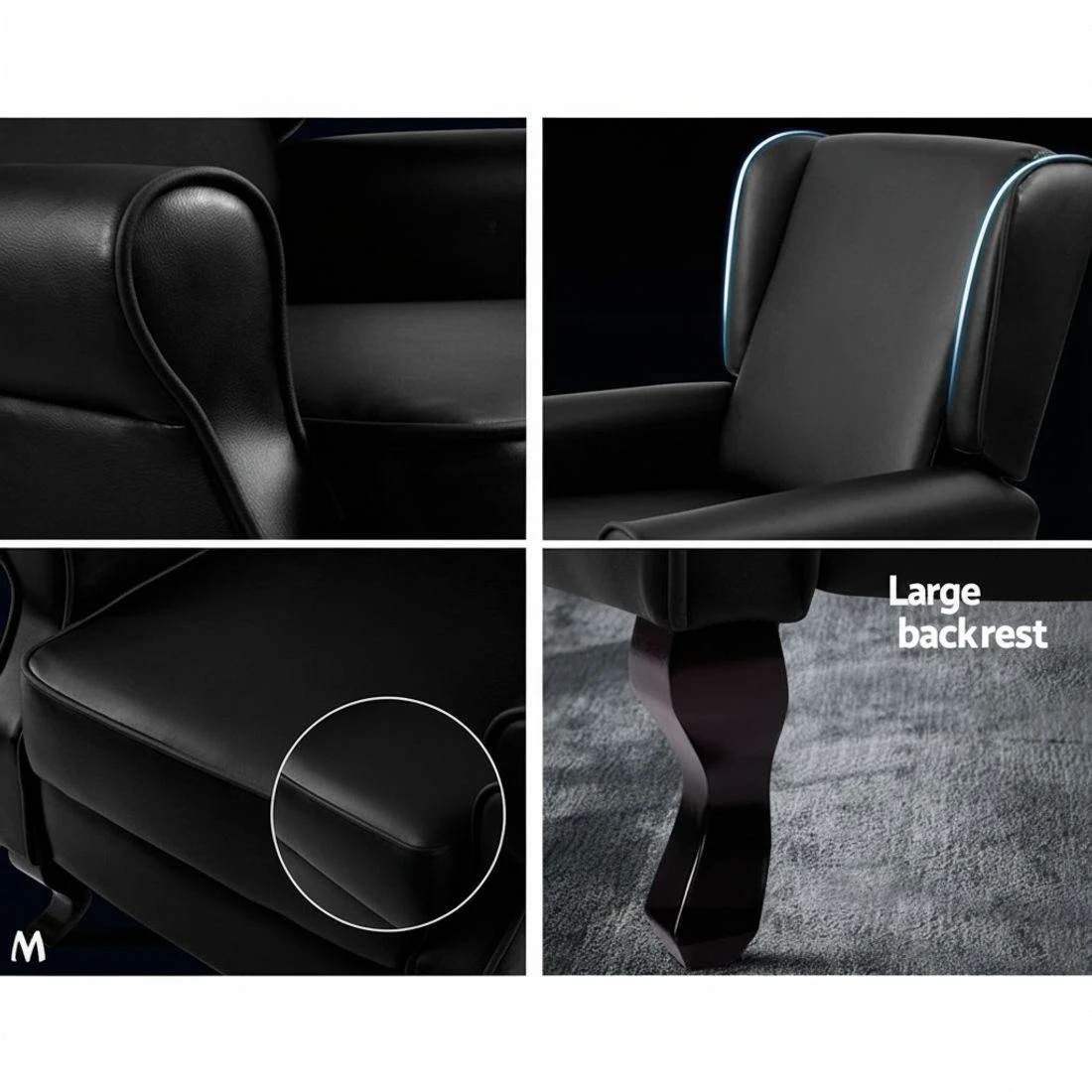 6 Artiss Recliner Armchair Faux Leather Domini - Black, 6 of 6