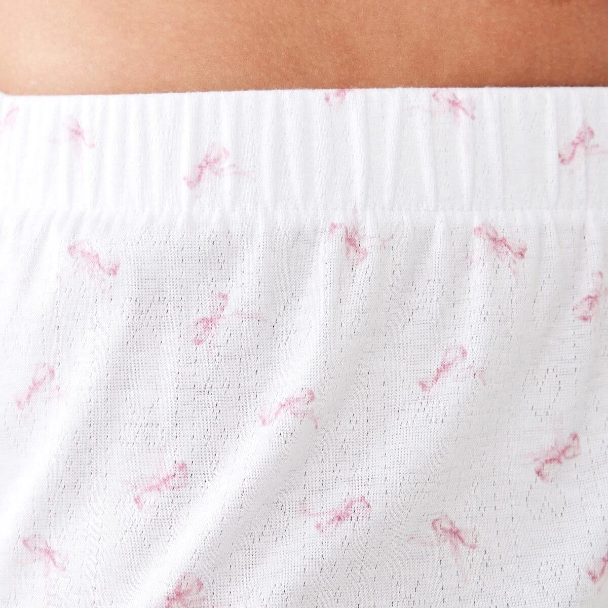 7 Pointelle Long Sleeve Top and Shorts Pyjama Set Pink Bows, 7 of 8