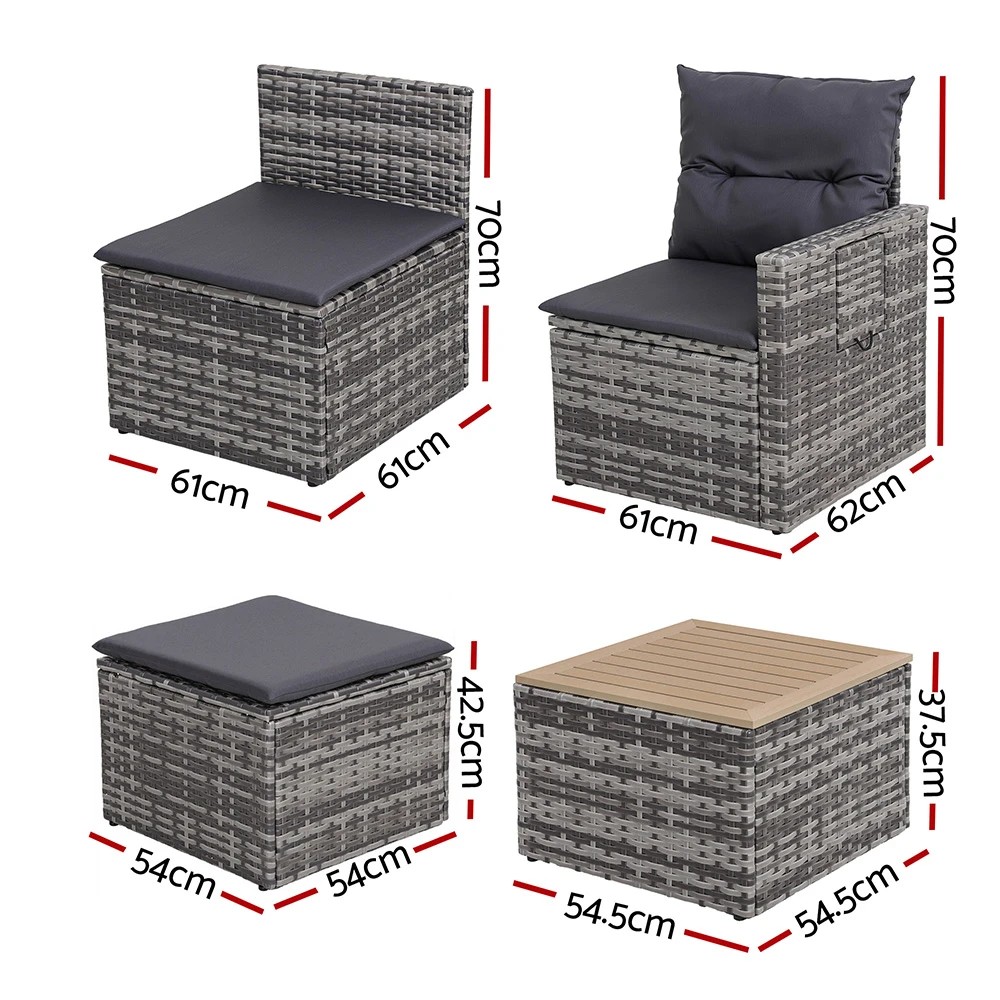 2 Gardeon 5 Pieces Outdoor Sofa Set 4-Seater  Rattan Patio Furniture Table and - Grey, 2 of 2