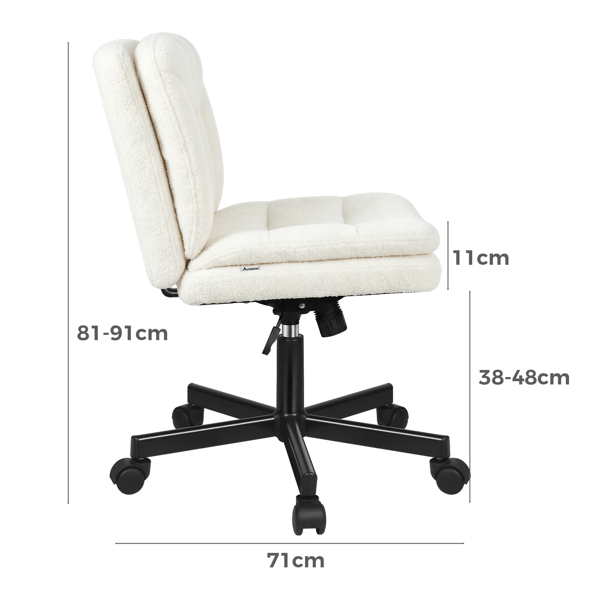 8 Alfordson Armless Office Desk Chair Mid Back Wide Seat w/ Wheels Boucle - White, 8 of 8