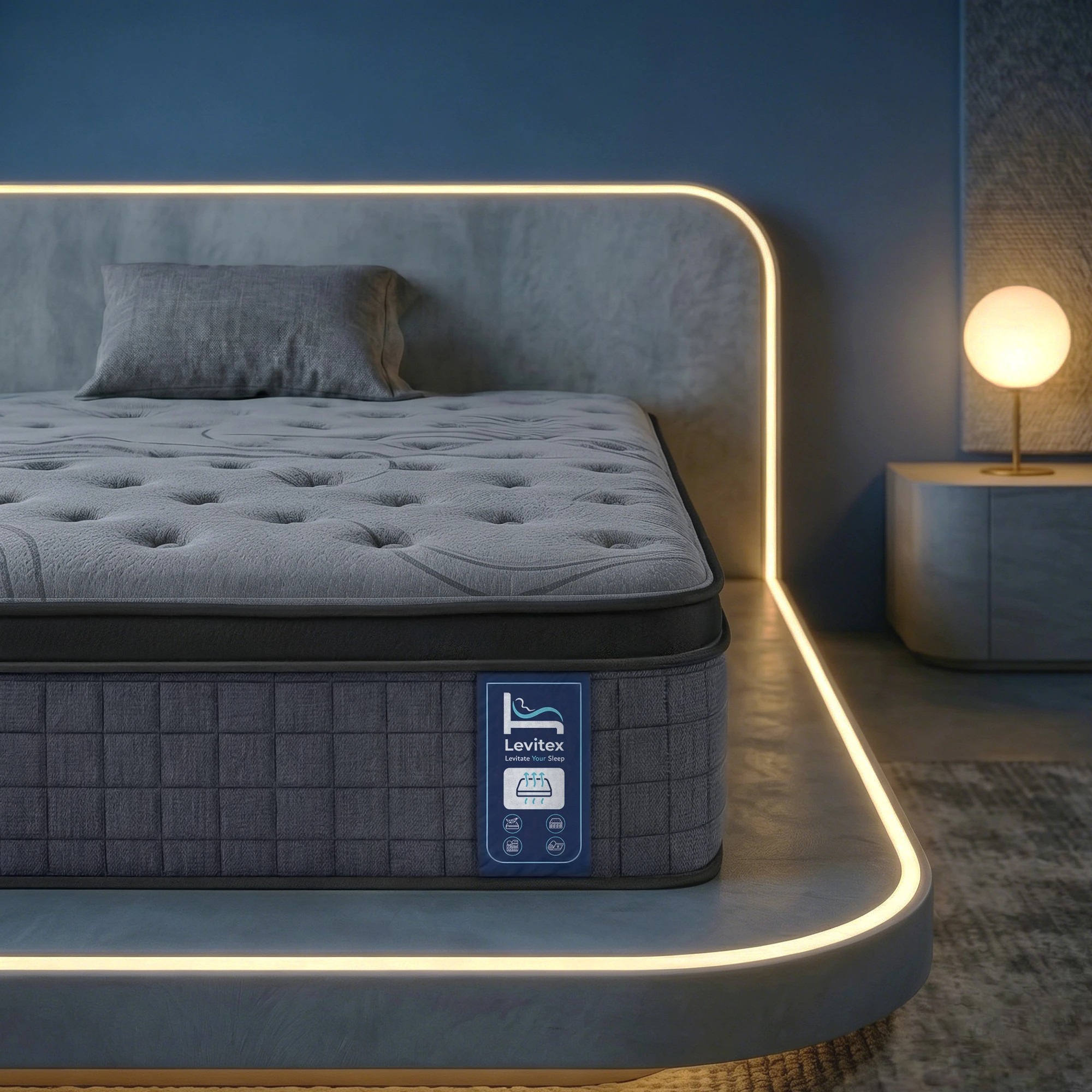 9 Levitex Single Mattress 7-Zone Pocket Spring 8.0 Extra Firm with Dual-Row Edge Knit Cover - Single Bed - Grey, 9 of 9
