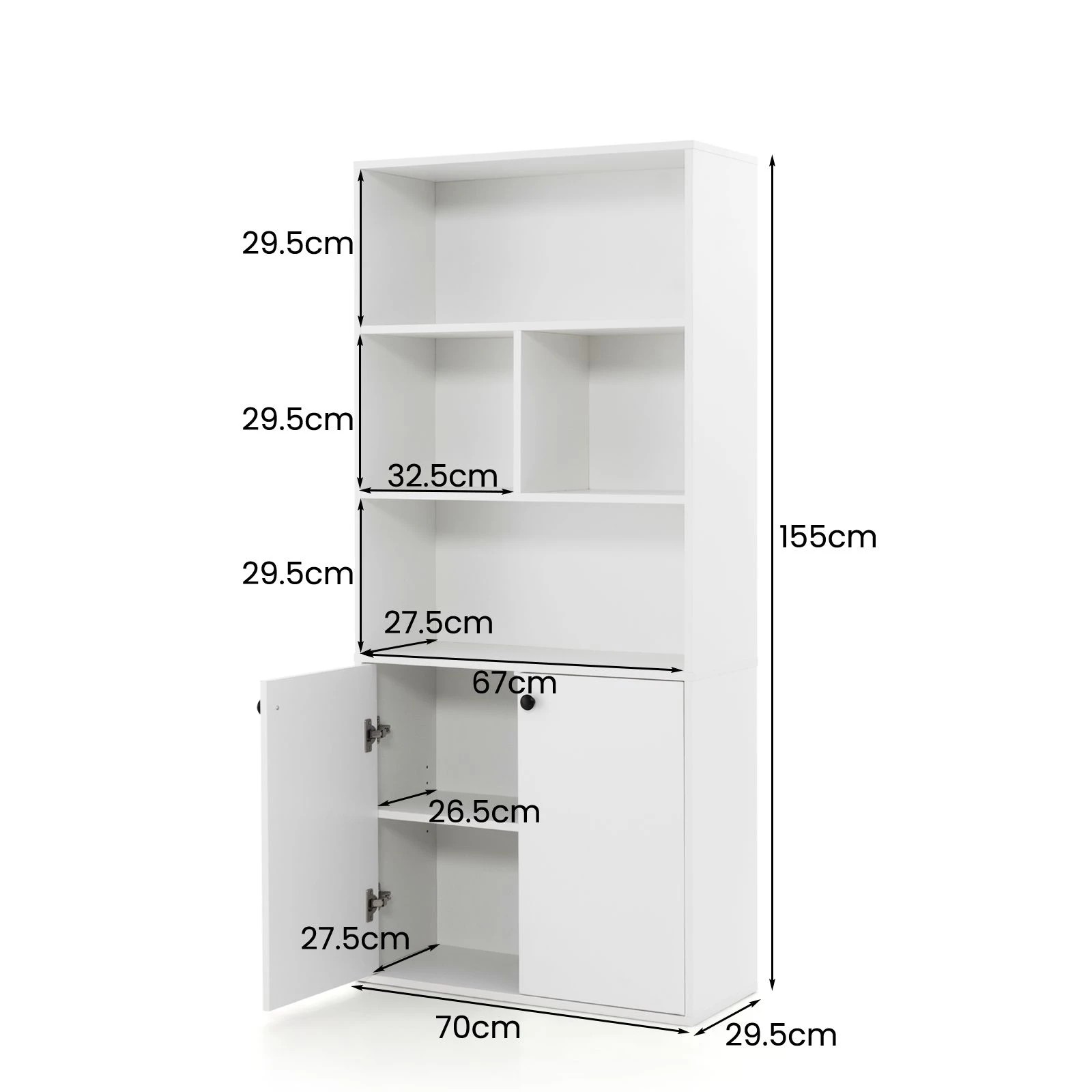 3 Costway Display Bookcase Cabinet 2 Door Tall Cupboard Adjustable Shelf Home Office - White, 3 of 4