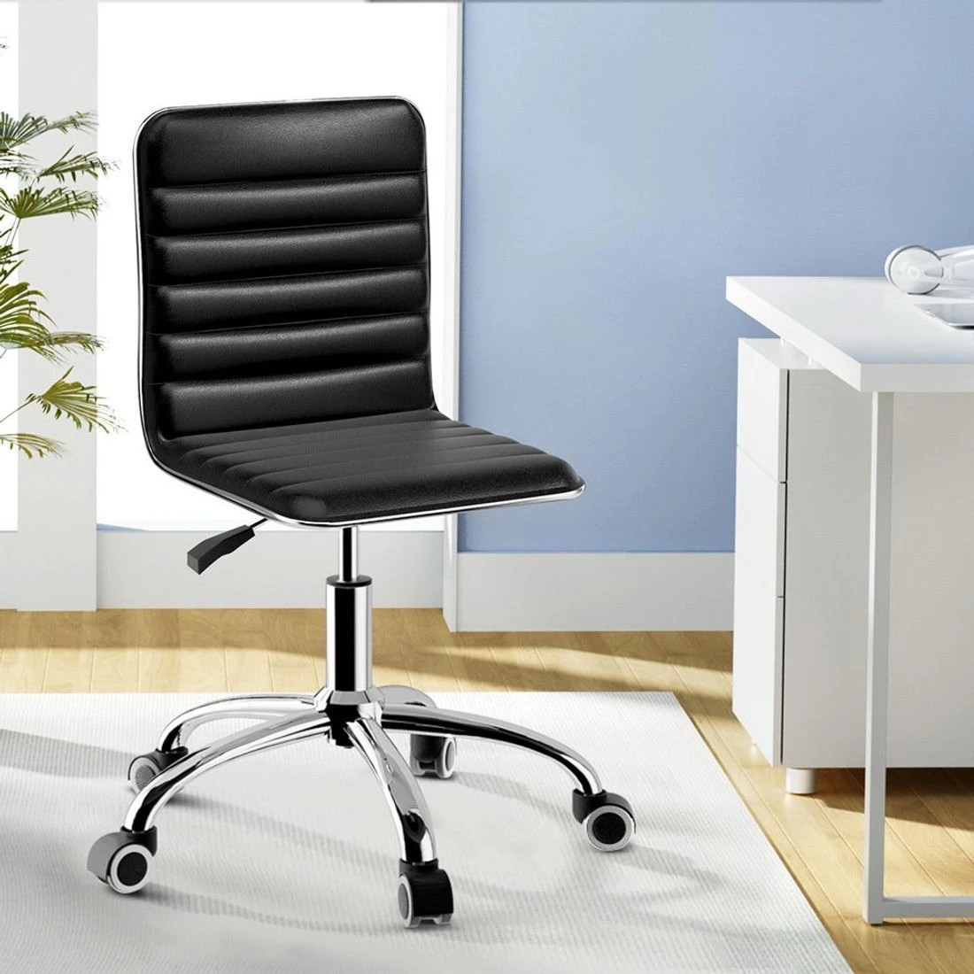 3 Artiss Office Chair Conference Chairs PU Leather Low Back - Black, 3 of 7