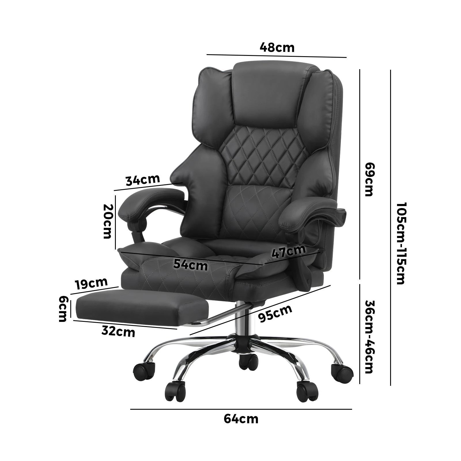 2 Oikiture Massage Office Chair Recliner Racing Computer Chairs PU Footrest - Grey, 2 of 3
