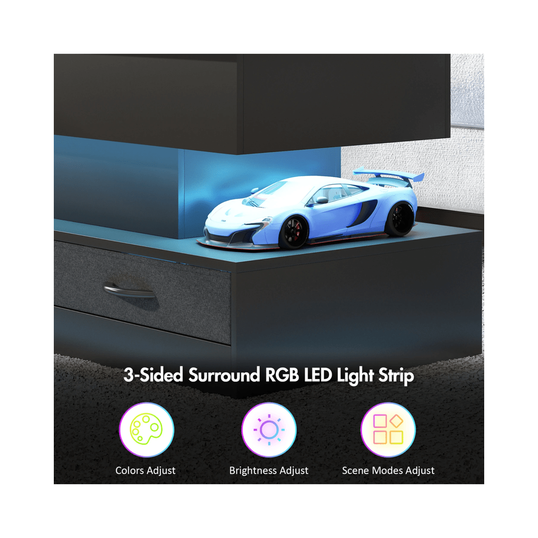 5 Advwin Lift up Top Coffee Table with Hidden Storage & Drawers RGB LED Lights Wooden Tea Table Black, 5 of 9