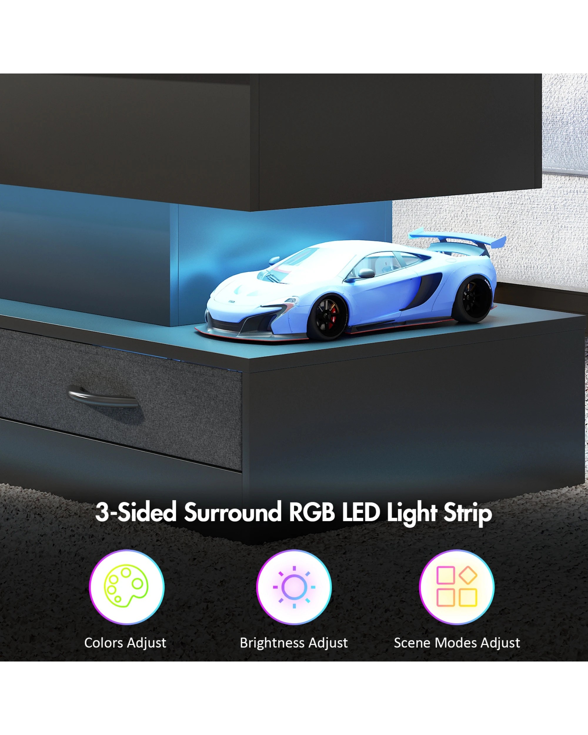 5 Advwin Lift up Top Coffee Table with Hidden Storage & Drawers RGB LED Lights Wooden Tea Table Black, 5 of 9