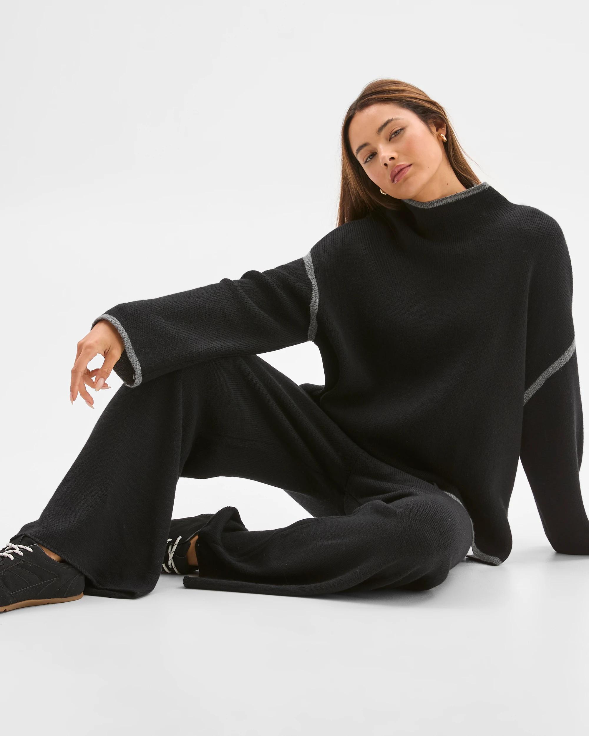 1 Lily Loves Wide Leg Knit Pants BLACK, 1 of 5