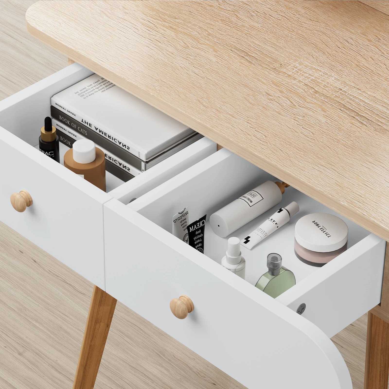 5 Alfordson Dressing Table Stool Set Makeup Mirror Desk LED Wood, 5 of 10