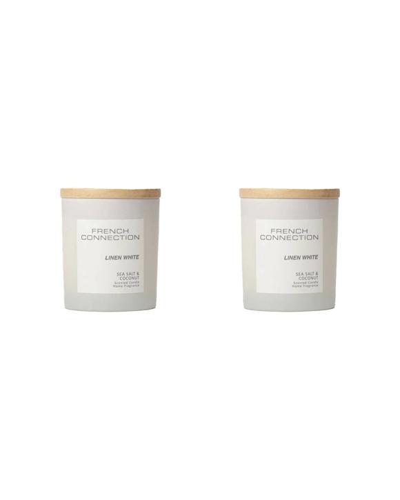 French Connection Linen Sea Salt & Coconut 1 Wick Medium Candle 2PK 200g - White