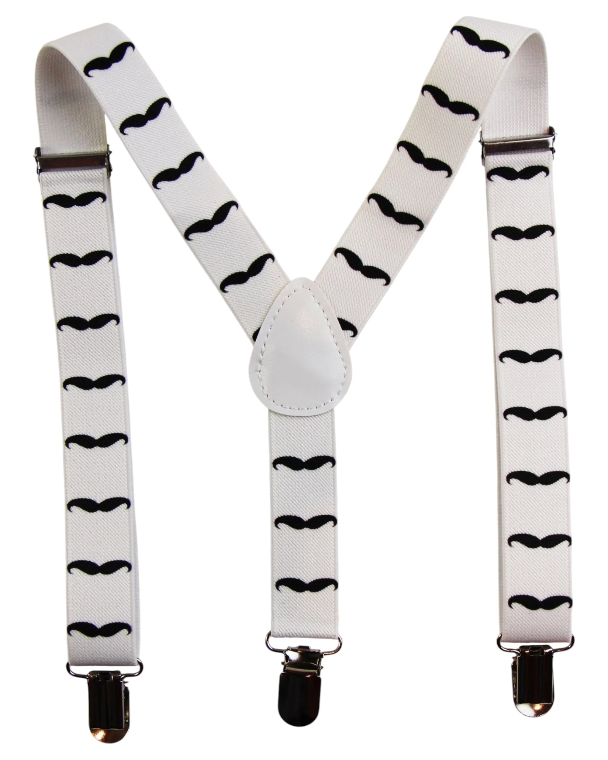 1 Zasel Boys Adjustable White With Black Moustaches Patterned Suspenders - Multi - Multi, 1 of 4
