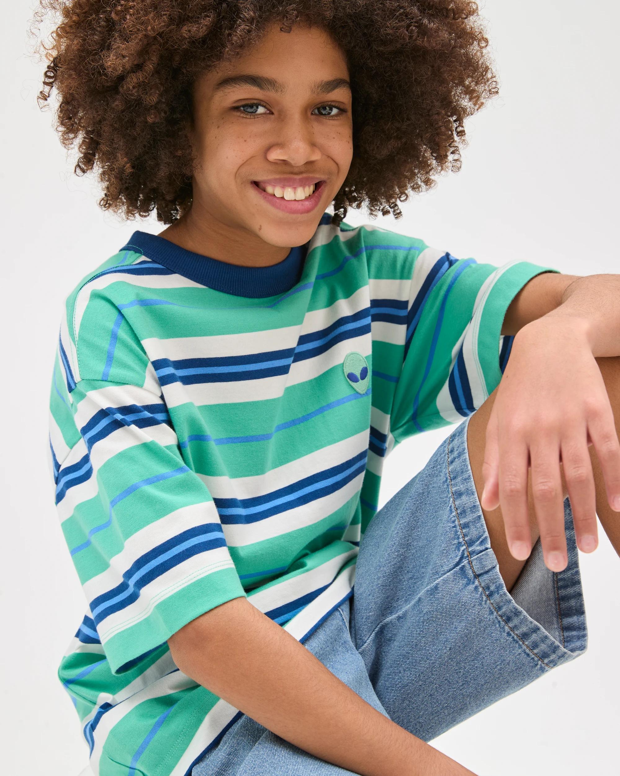 1 Target Kids Australian Cotton Oversized Striped T-Shirt GREEN, 1 of 6