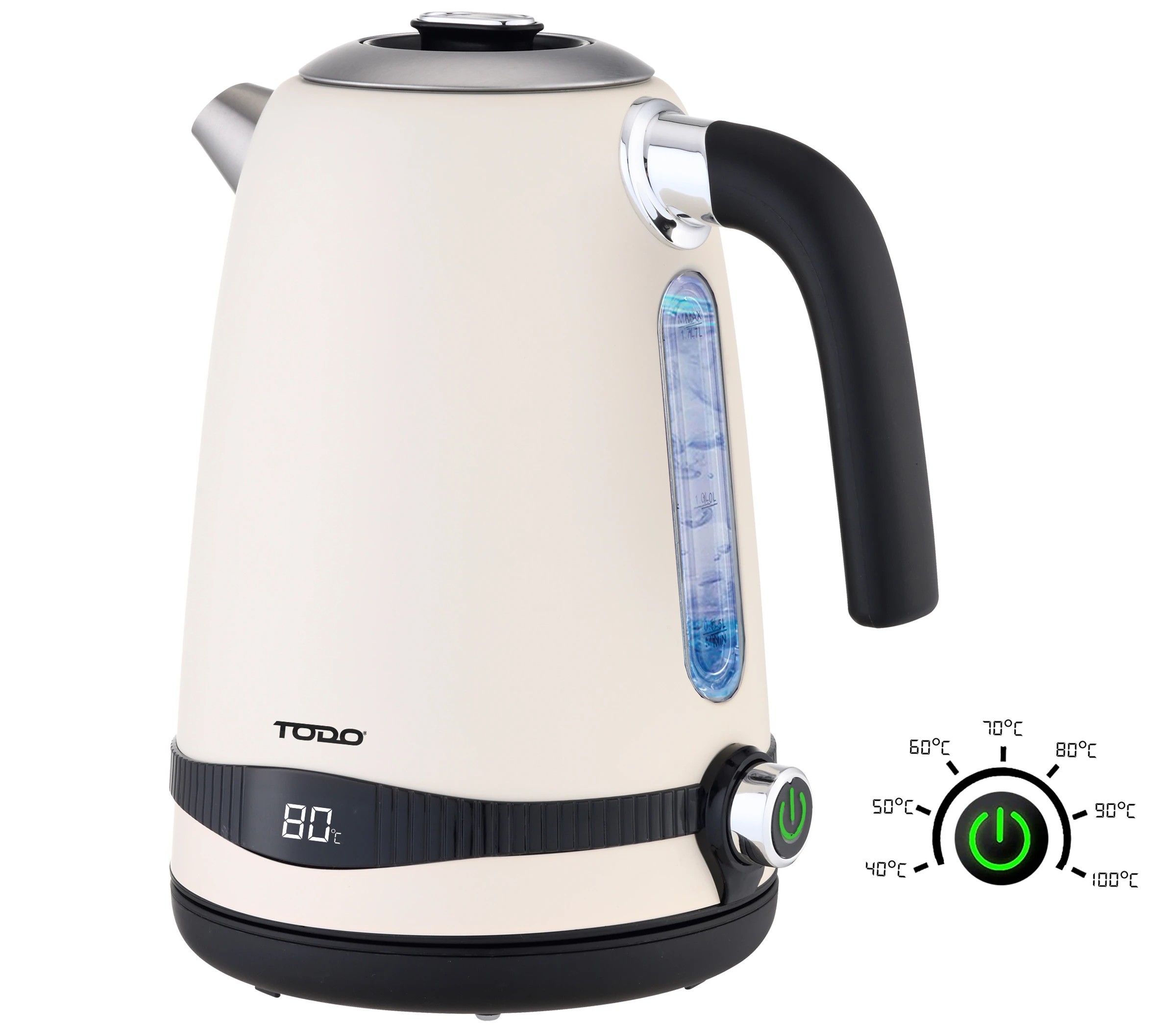 5 TODO 1.7L Stainless Steel Cordless Kettle Keep Warm Electric Led Water Jug - Cream, 5 of 6