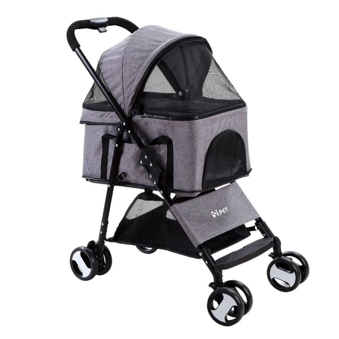 2 i.Pet Pet Stroller Dog Pram Cat Carrier Travel Large Pushchair Foldable 4 Wheels - Grey, 2 of 6