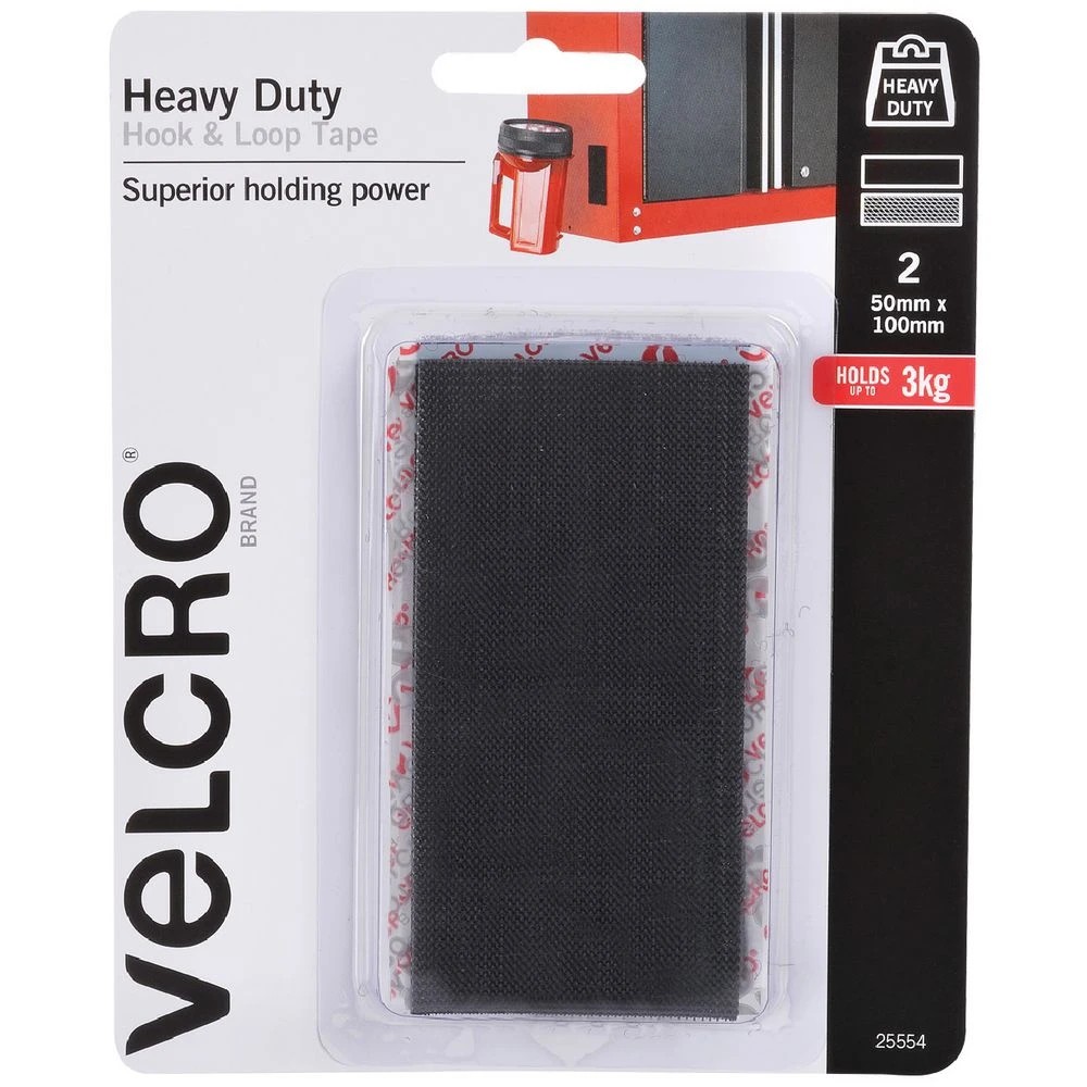 1 VELCRO Brand Heavy Duty Hook and Loop Strip 50 x 100mm 2 Pack, 1 of 1