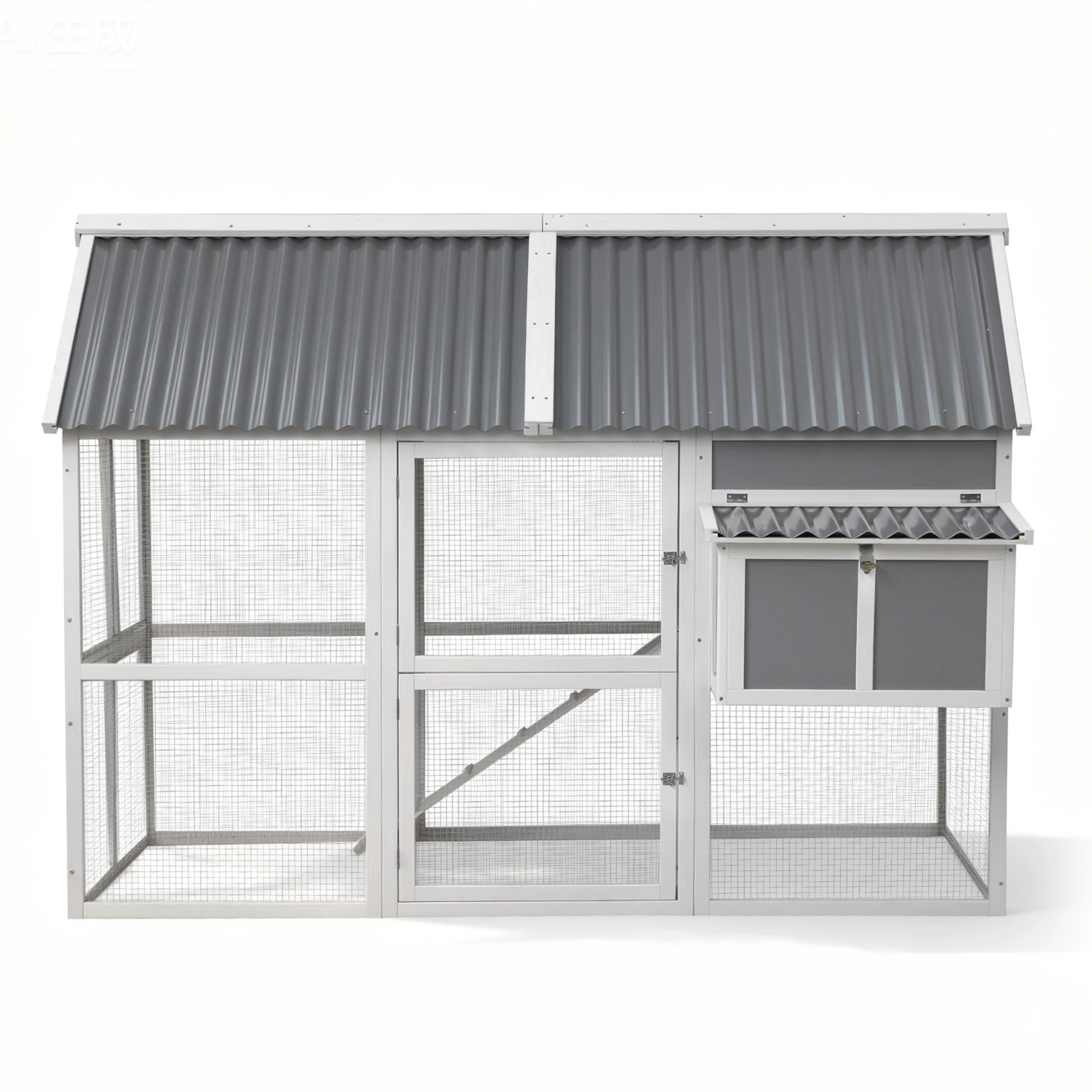 4 i.Pet Chicken Coop Large Outdoor Rabbit Hutch Chook House Hatch Box With Run - Grey, 4 of 8
