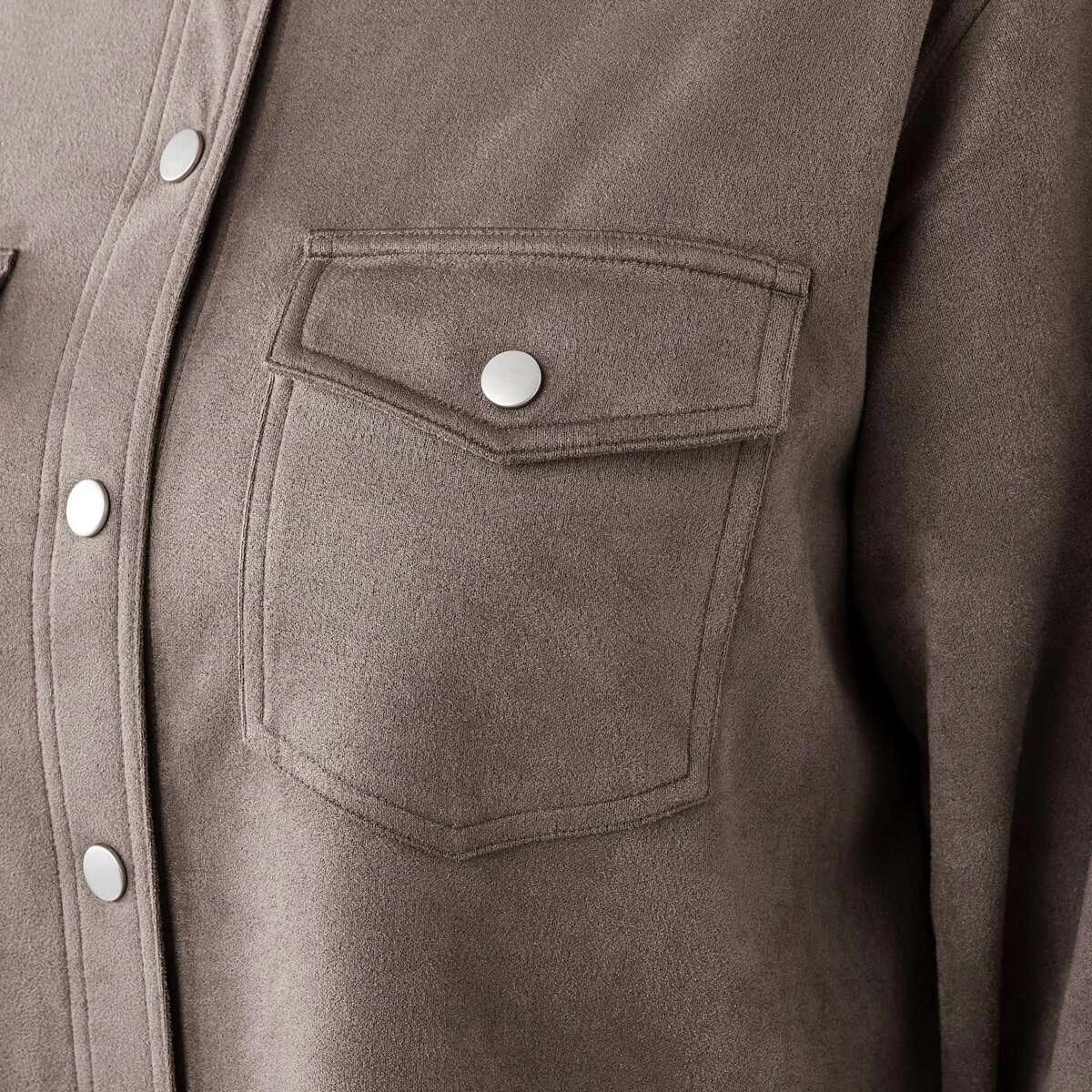 7 Long Sleeve Suedette Shirt Taupe Brn, 7 of 8