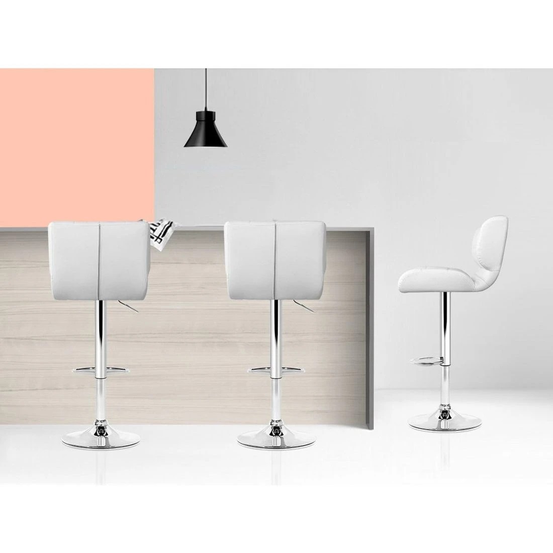 4 Artiss 4x Bar Stools Gas Lift Leather Padded - White, 4 of 6