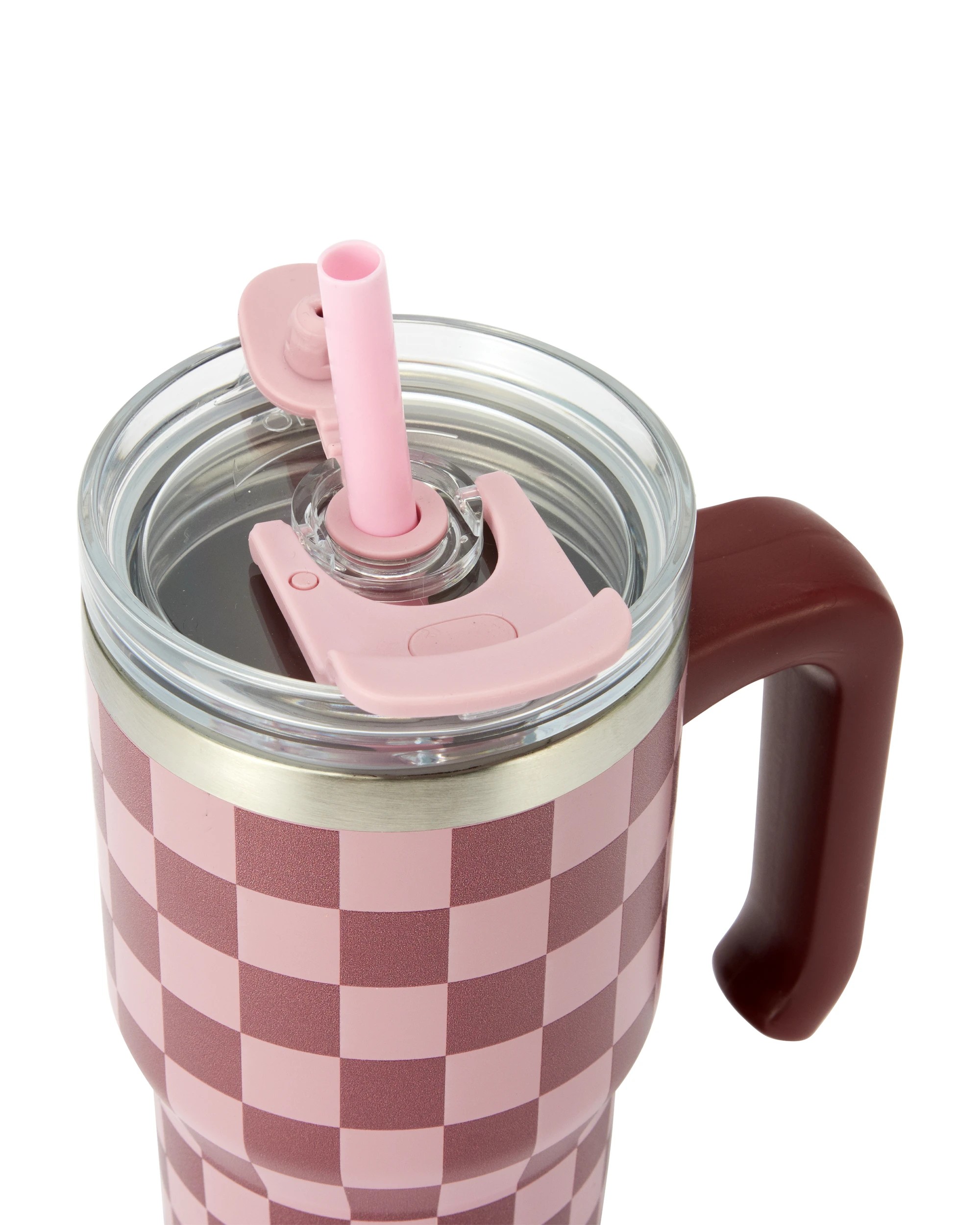 2 600ml Burgundy Check Tumbler with Handle, 2 of 5