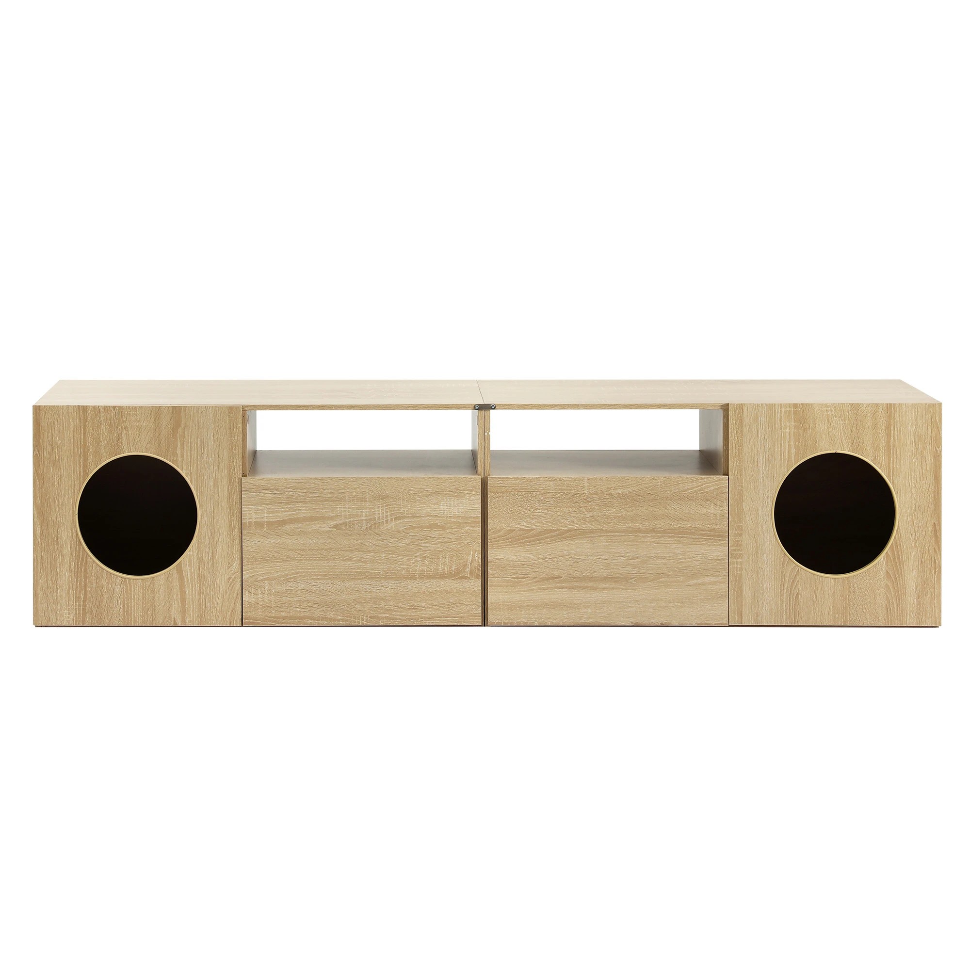 3 Artiss 185CM TV Unit with Cat House Storage Cabinet - Natural, 3 of 8