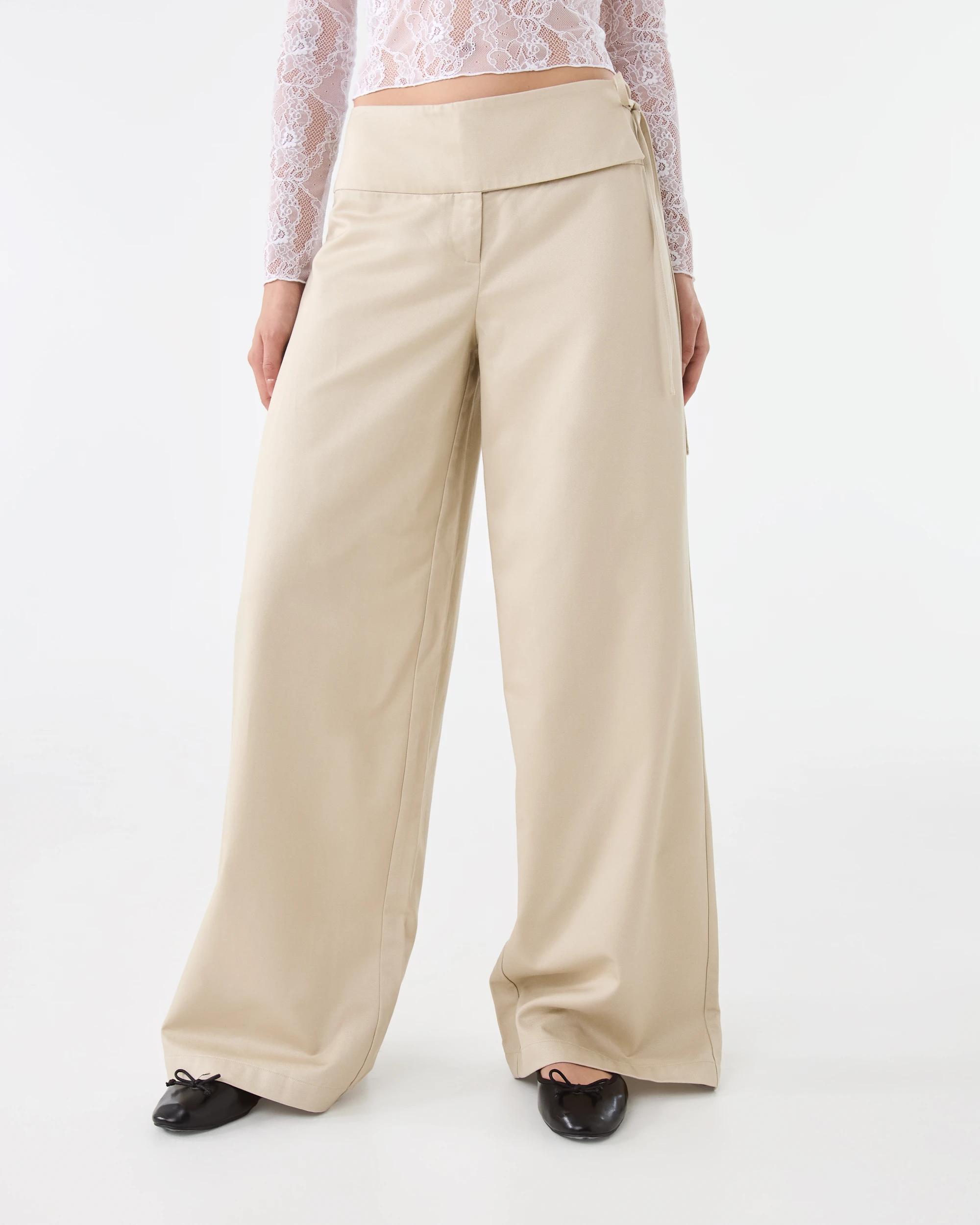 1 Side Tie Wide Leg Pants Light Tan, 1 of 7