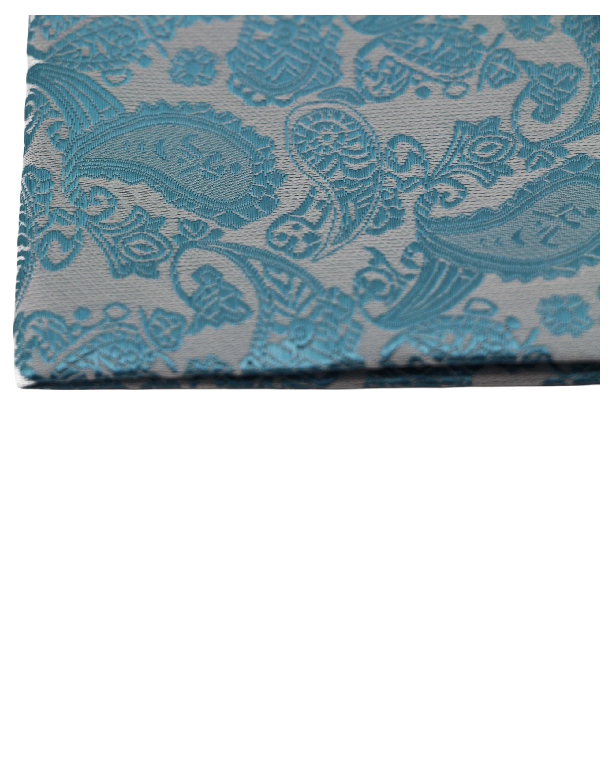 2 Zasel Mens Turquiose Paisley Silk Pocket Square - Blue, 2 of 3