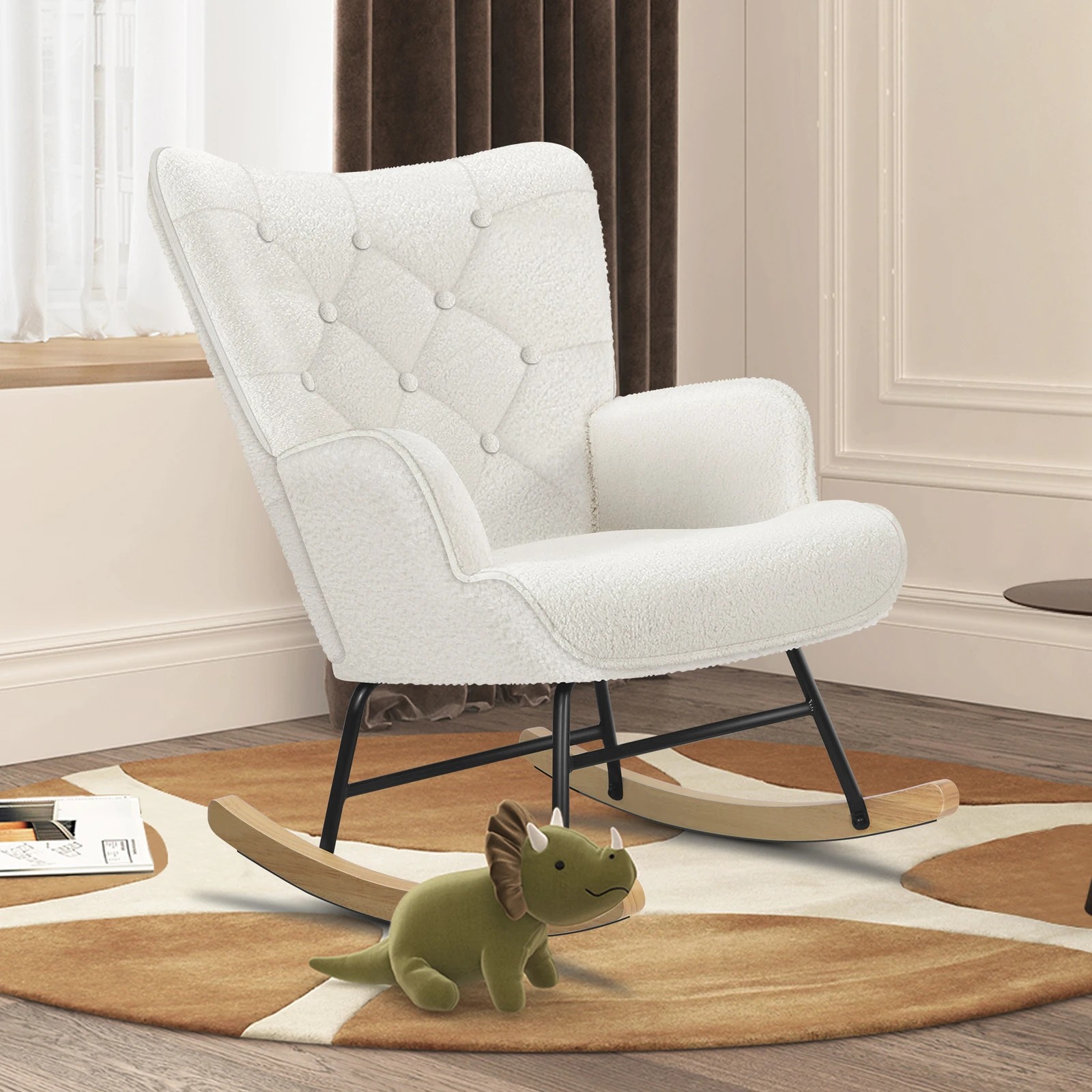 6 Alfordson Rocking Chair Armchair Accent Feeding Chair Lounge Tufted Sofa Boucle - White, 6 of 10